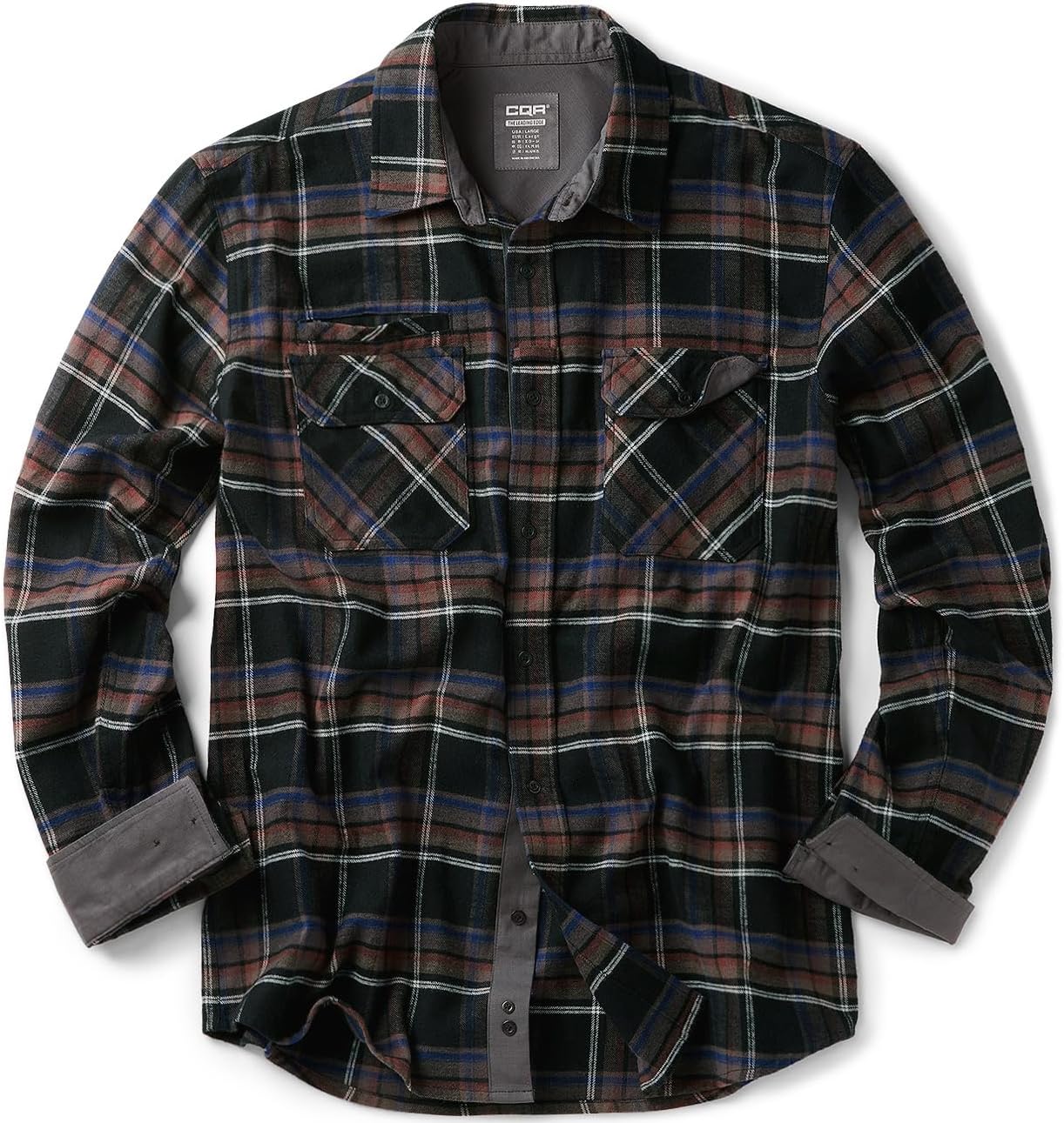 CQR Men's 100% All Cotton Button Down Flannel Shirts, Long Sleeve Brushed Warm Soft Casual Outdoor Plaid Shirt
