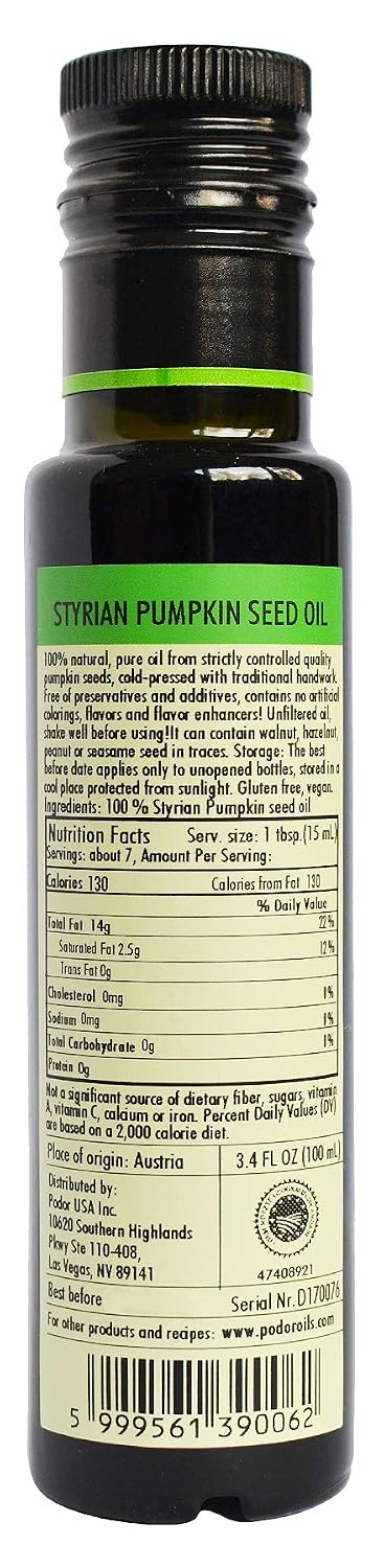 PÖDÖR Premium Styrian Pumpkin Seed Oil - 8.4 fl. Oz. - Cold-Pressed, 100% Natural, Unrefined and Unfiltered, Vegan, Gluten-Free, Non-GMO in Glass Bottle
