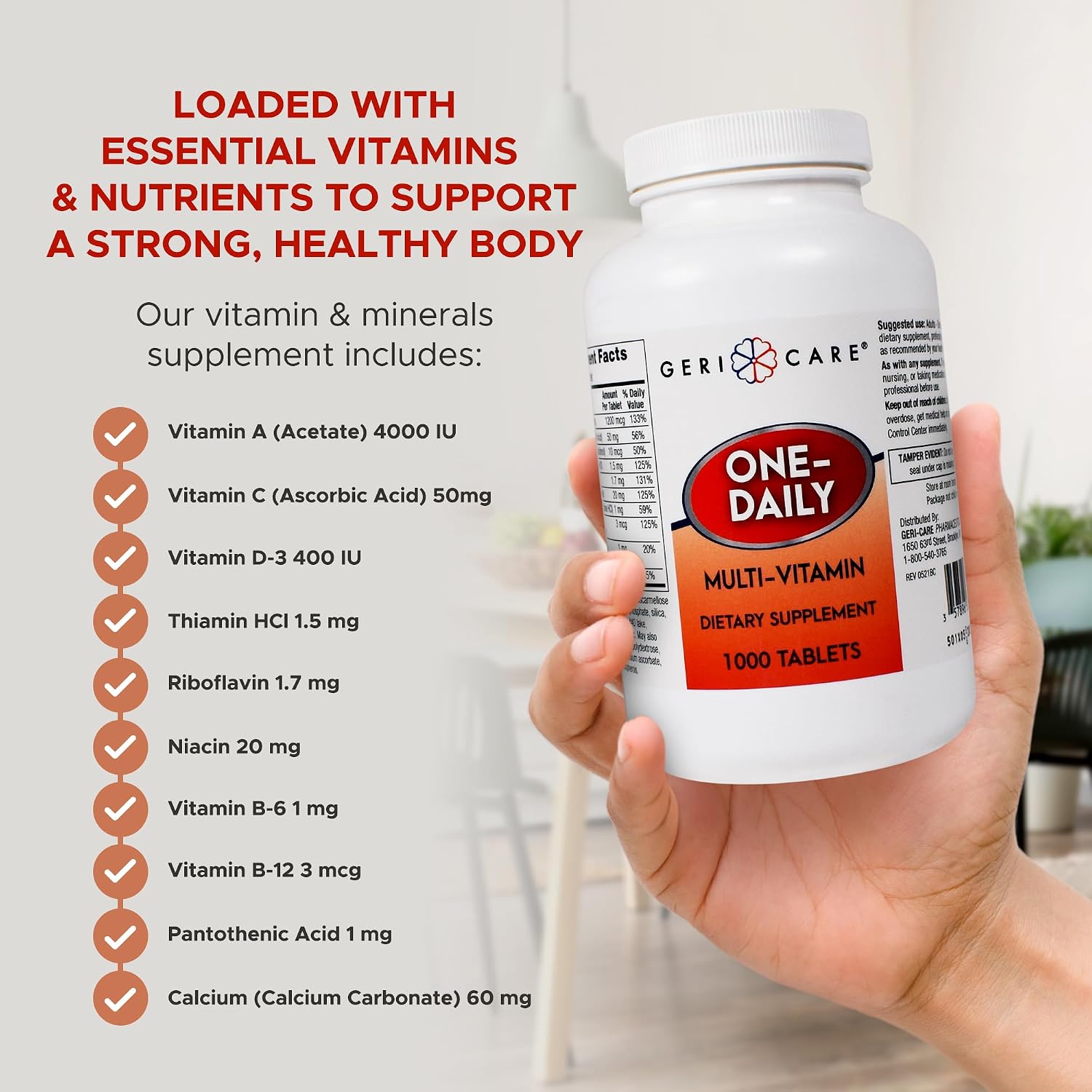 GeriCare One-Daily Multi-Vitamin Tablet, 100 Count Adult Multivitamin Supplement | Easy-to-Take Dietary Supplement with Vitamins A, C, D3, B, Calcium| Vitamin & Mineral Complex (2 Pack)