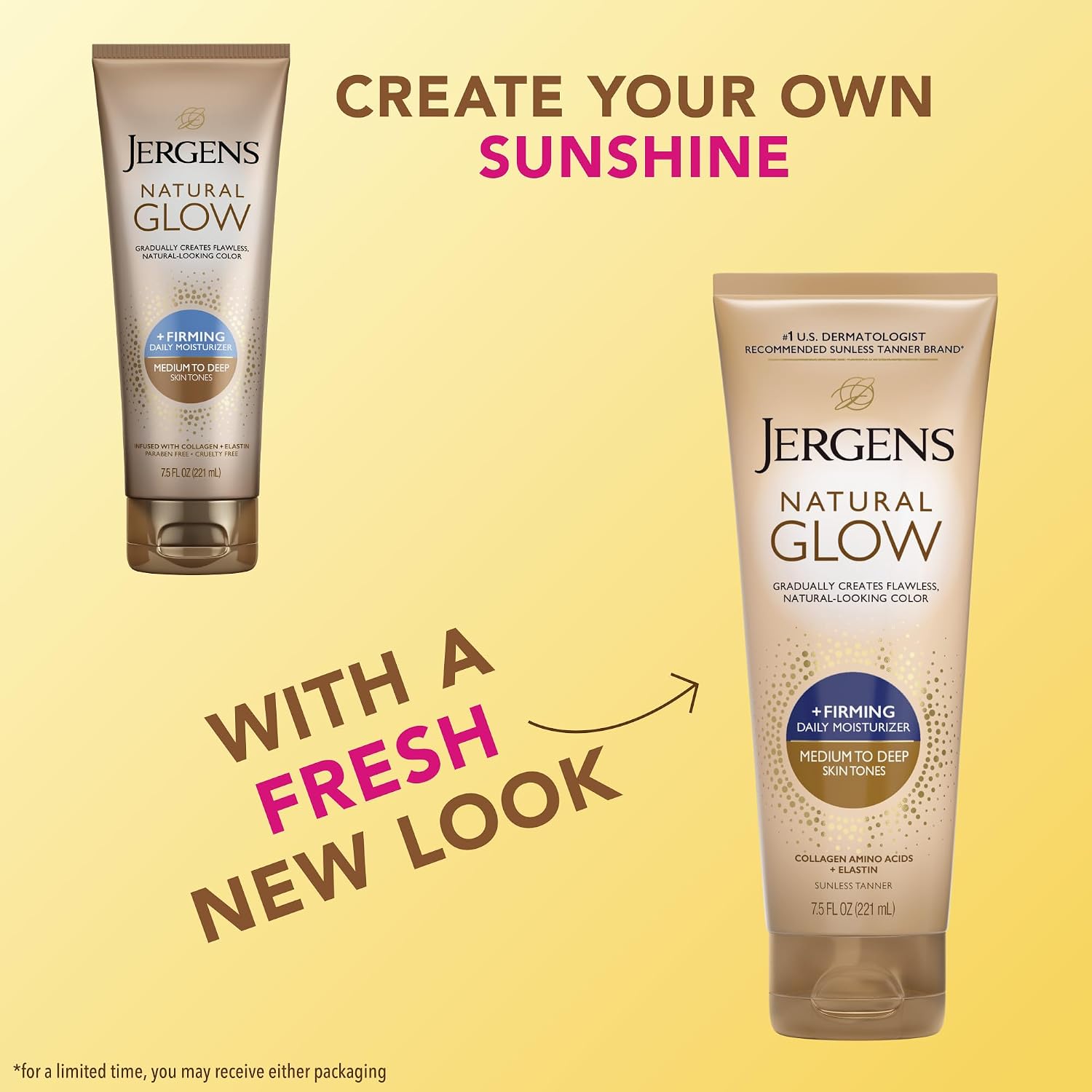 Jergens Natural Glow +Firming Self Tanner Body Lotion, Fair to Medium Skin Tone, Sunless Tanning Moisturizer with Collagen and Elastin. Helps to Visibly Reduce Cellulite, 7.5 Fl Oz | Sunless Tanning Moisturizer, Collagen and Elastin Formula, Reduces Cell…