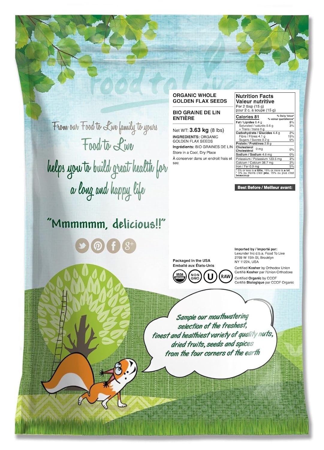 Food to Live Organic Golden Flax Seeds, 4 Pounds – Whole Raw, Non-GMO, Kosher, Vegan, Bulk. Rich in Omega-3 Fatty Acids, Protein, Dietary Fiber. Great for Smoothies, Salads, Granola, & Baked Goods.