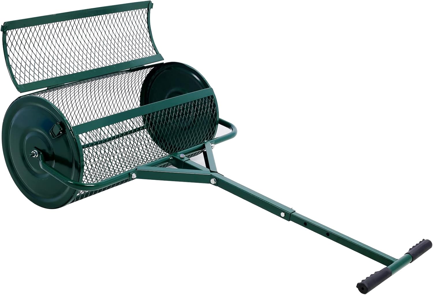 Compost Spreader - 24'' Peat Moss Spreader Manure Spreaders Roller with Adjustable T Shaped Handle Lightweight Metal Mesh Spreader for Lawn Garden Spreading Manure Topsoil, Black 0.5" x 1" Open Slits