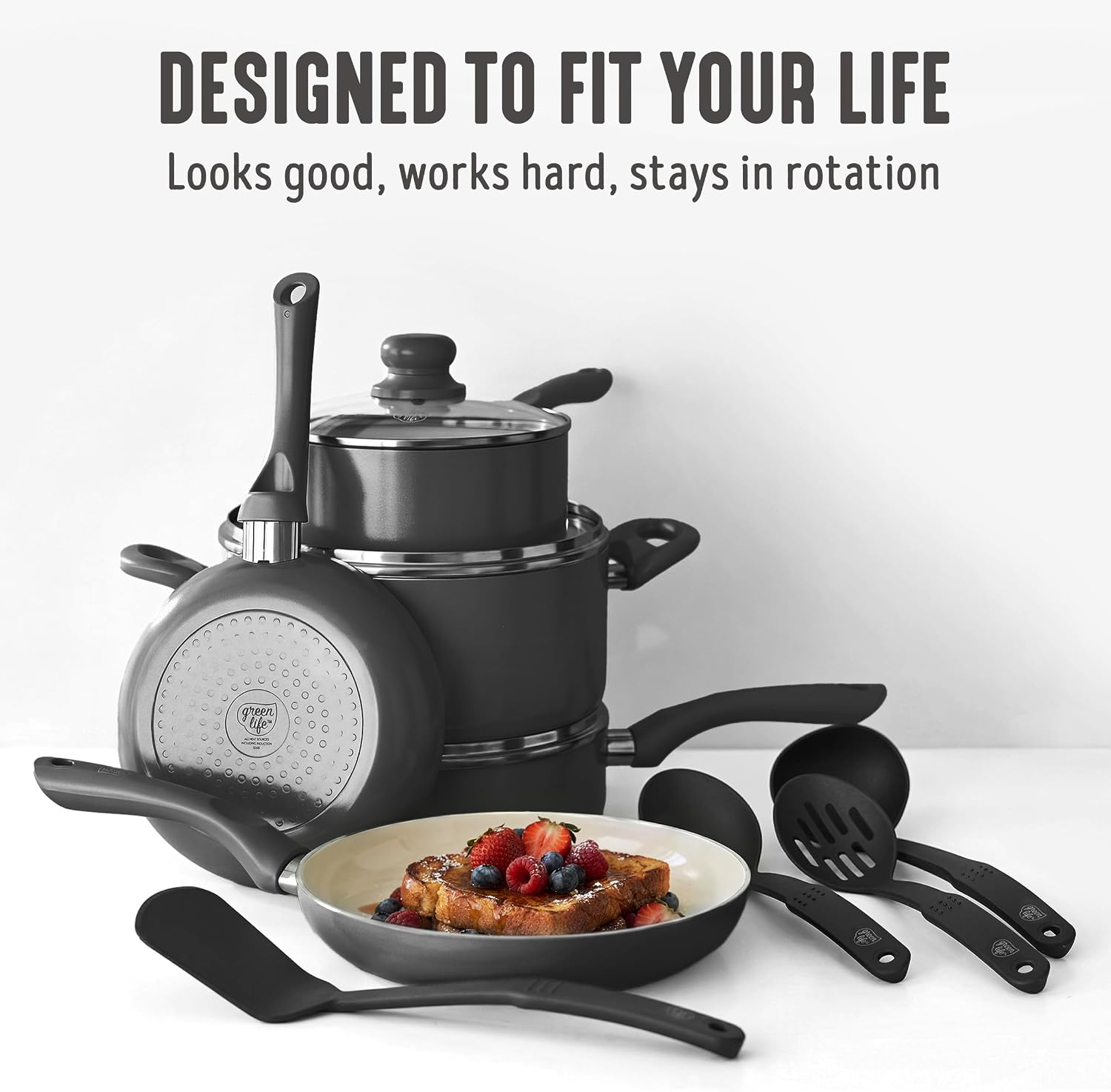 GreenLife 16 Piece Ceramic Nonstick Pots & Pans Cookware Set, Turquoise | PFAS-Free Ceramic Nonstick, Stockpot, Frying Pans, Saucepans, Sauté Pan, Stay-Cool Handles, Dishwasher & Oven Safe up to 350F