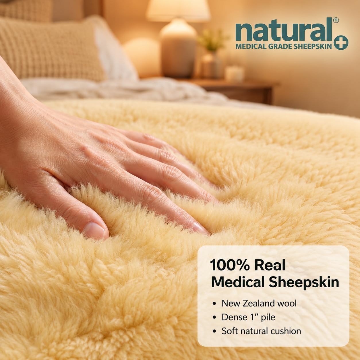 Natural Medical Sheepskin Pad, Non-Slip Back, Natural, 17 x 17 in, 1 Pack
