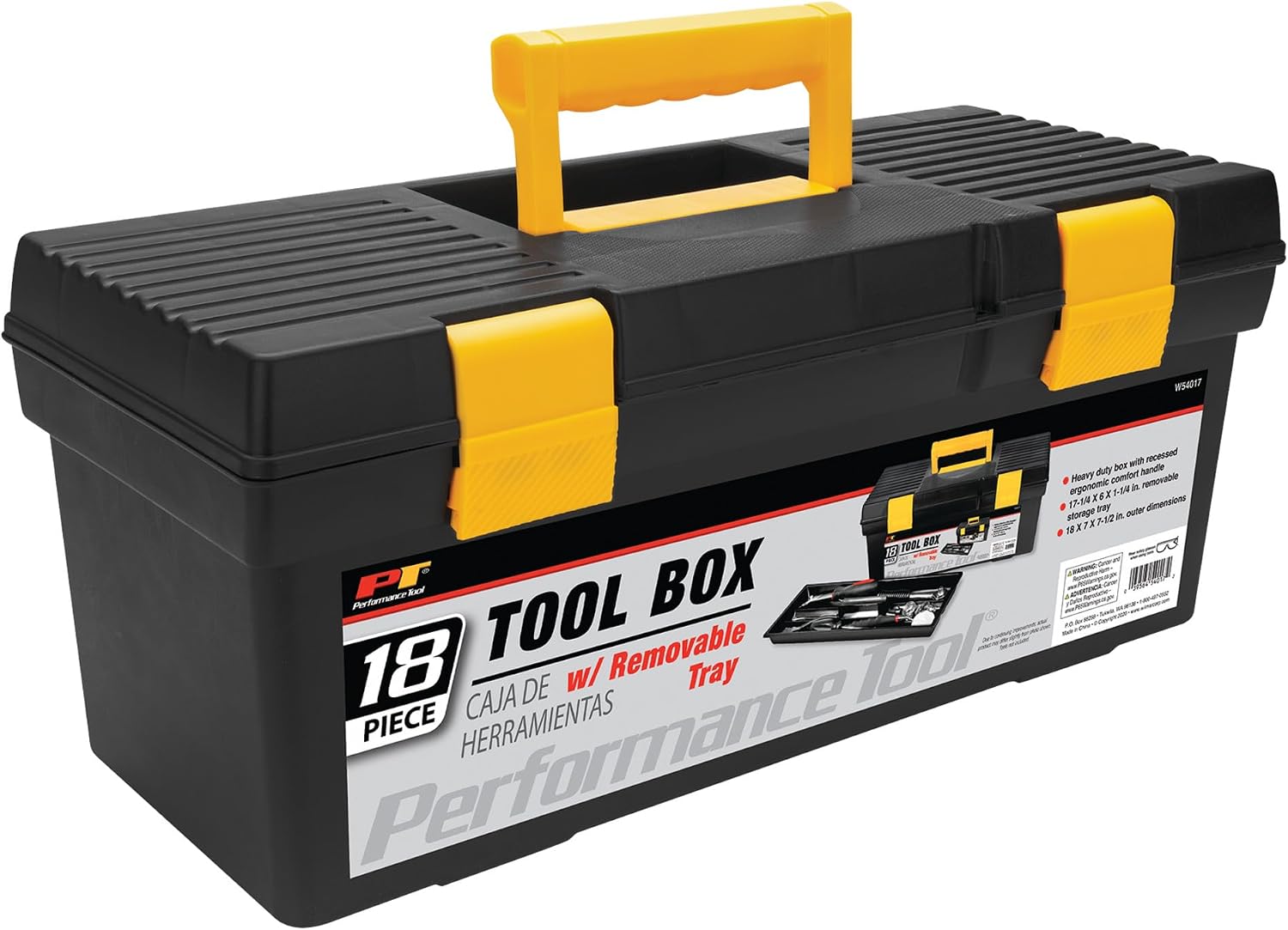 Performance Tool W54026 26 in. Steel Tool Box with Removable Tote | Heavy duty steel storage box and organizer. Recessed ergonomic comfort handle. Strong double latch with padlock eyehole
