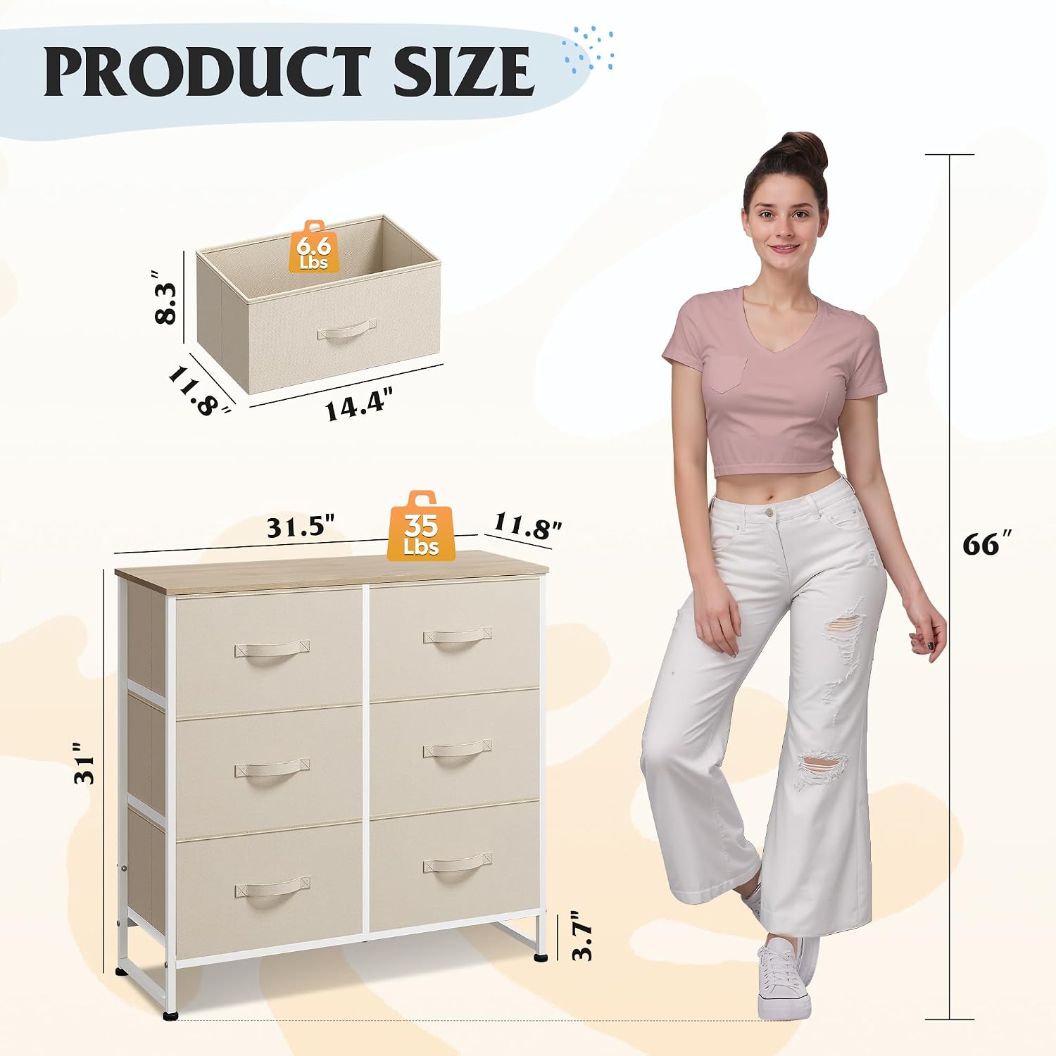 WLIVE Dresser for Bedroom with 6 Drawers, Light Grey