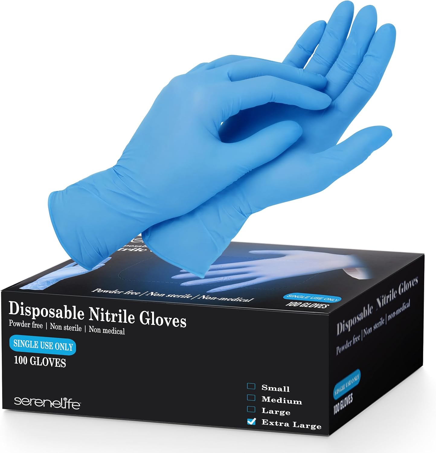 SereneLife 100 Pcs Nitrile Disposable Gloves - Soft Industrial Gloves, Vinyl Gloves Powder-Free, Latex-Free Protective Gloves, Soft and Comfortable