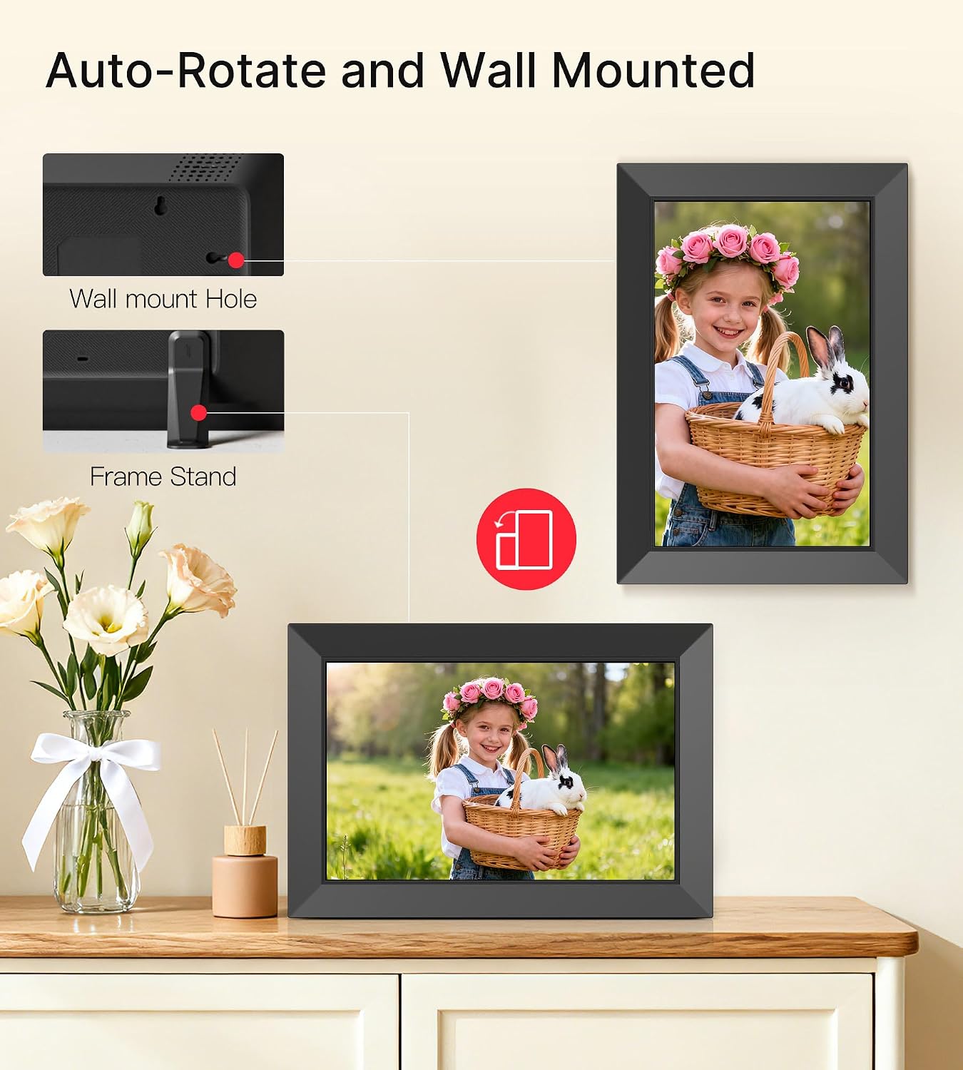 BIGASUO Digital Picture Frame, 10.1" Frameo Digital Frame WiFi with 32GB Memory, 1280x800 IPS Touch Screen