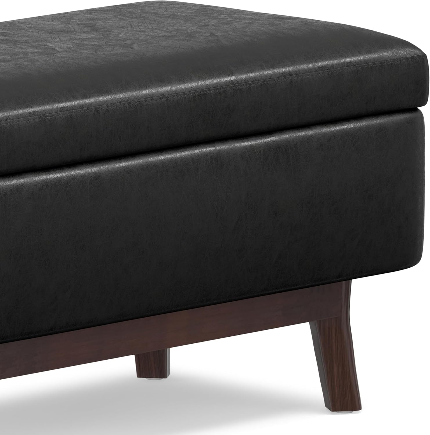 SIMPLIHOME Owen 34" Wide Vegan Leather Lift Top Ottoman in Dark Blue