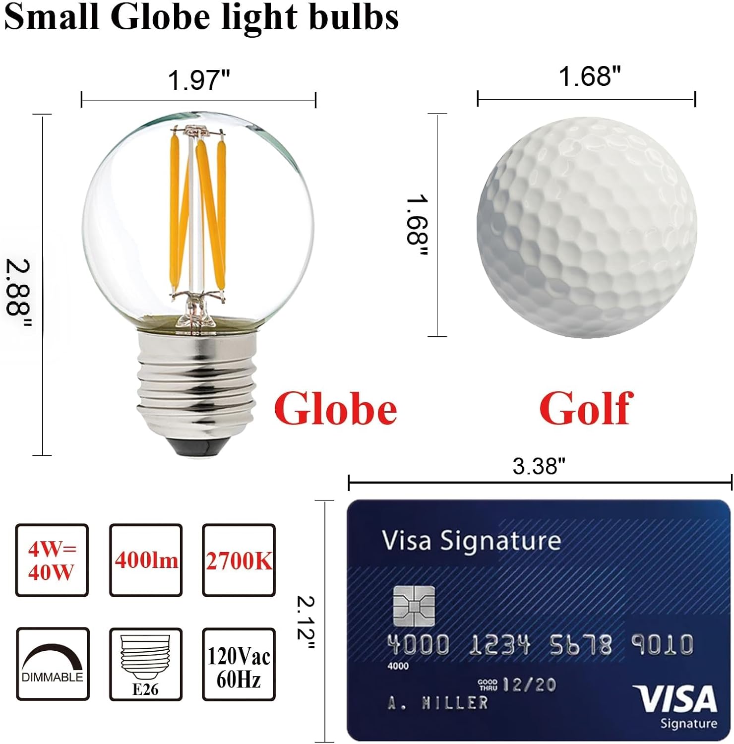 Litehistory e12 led bulb dimmable g16.5 Light Bulb 4W Equal 40 Watt 400lm AC120V e12 Candelabra Bulb 40 Watt for Chandeliers,Ceiling Fan,Vanity Warm White 2700K Globe candelabra Light Bulb 6Pack