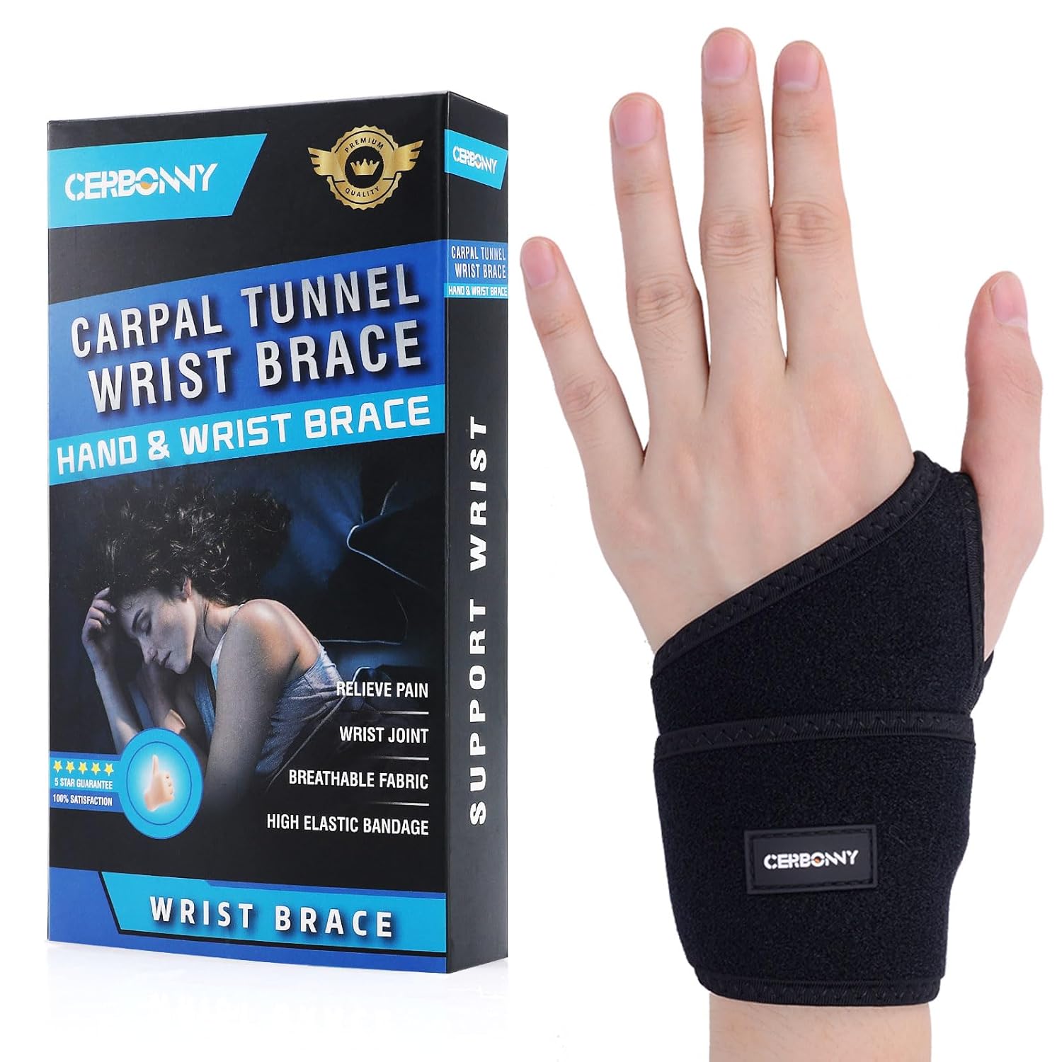 CERBONNY Carpal Tunnel Wrist Brace,2Pack Wrist Support Brace Adjustable Wrist Strap Reversible Wrist Brace for Sports Protecting/Carpal Tunnel/Arthritis-Right&Left