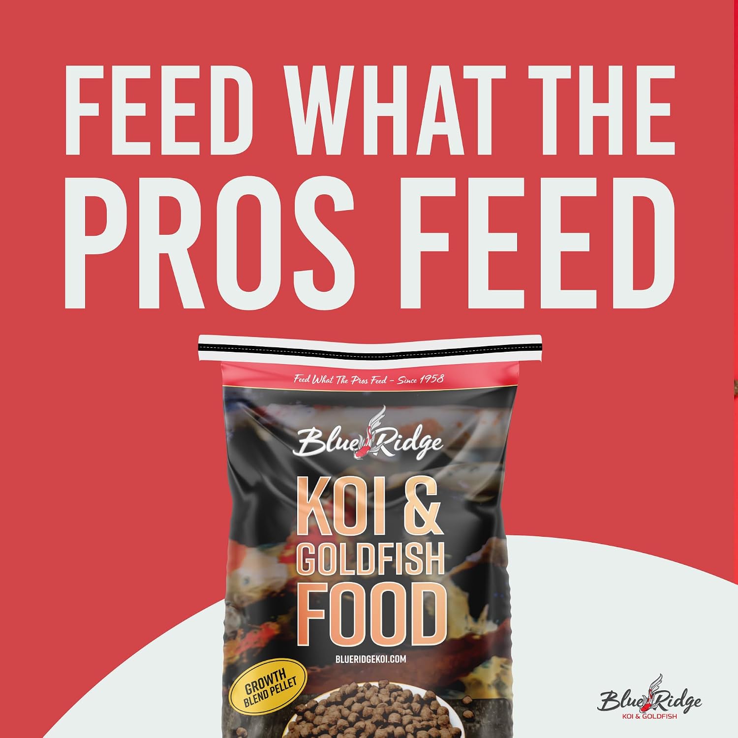 Blue Ridge Koi Fish Food 2lb - Koi Food 3/16” Large and Mini Blend Growth Formula, Goldfish Food, Premium Fish Food for Ponds, Ponds Fish Food, Floating Pond Pellets