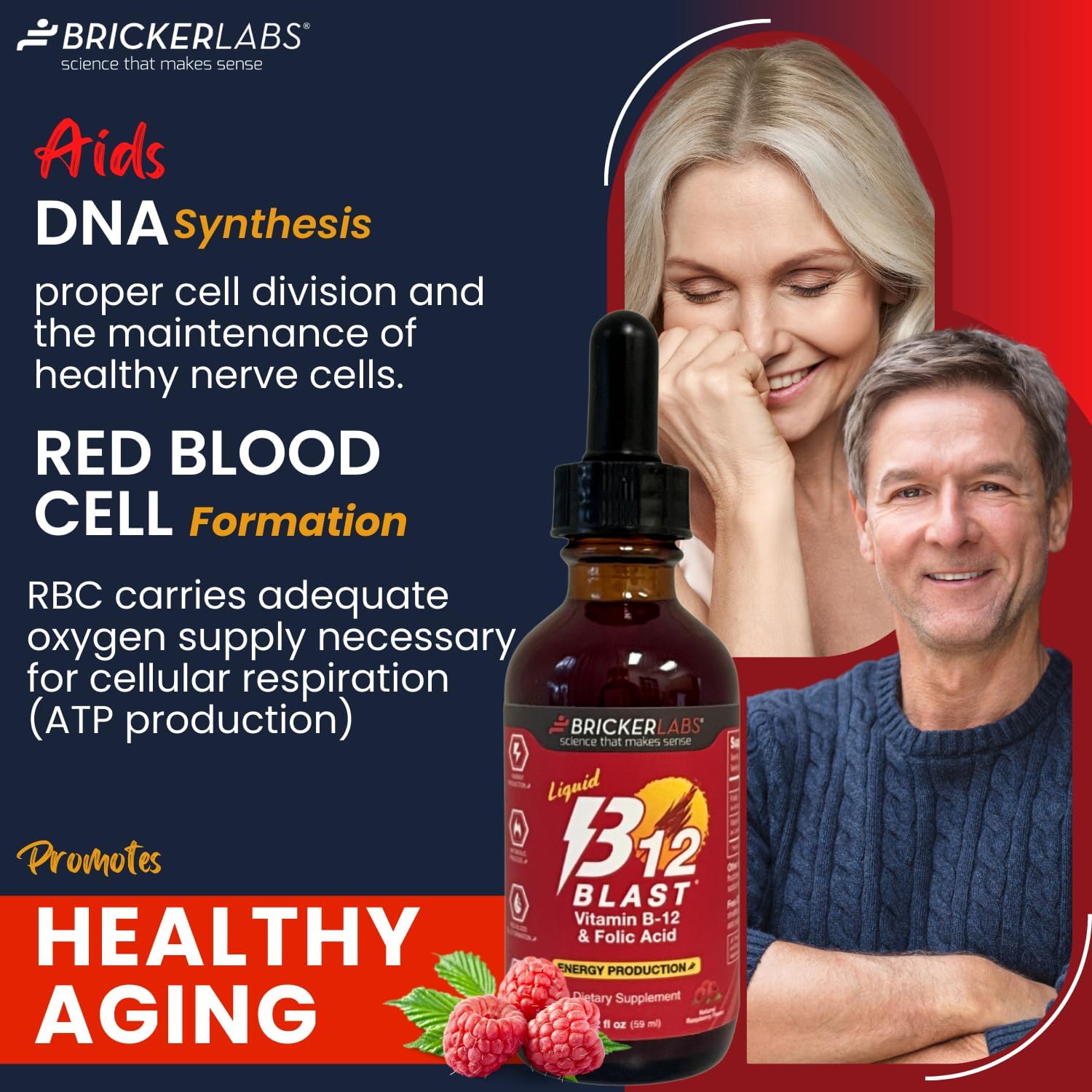 Bricker Labs B-12 Blast Liquid Vitamin B12 and Folic Acid Supplement, Support Energy Production