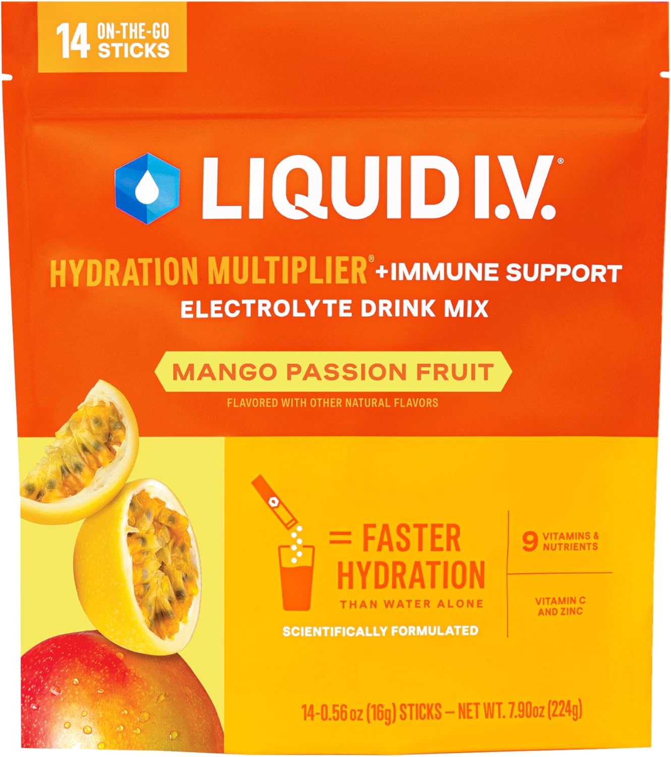 Liquid I.V. Hydration + Immune Electrolytes, Tangerine, 14 Count