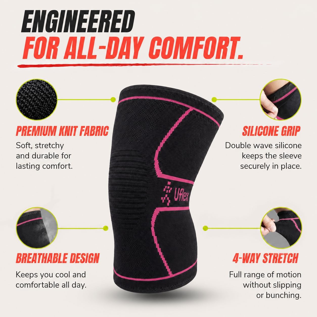 Knee Brace Knee Support Wrap for Pain Relief, Workout, Swelling & Recovery