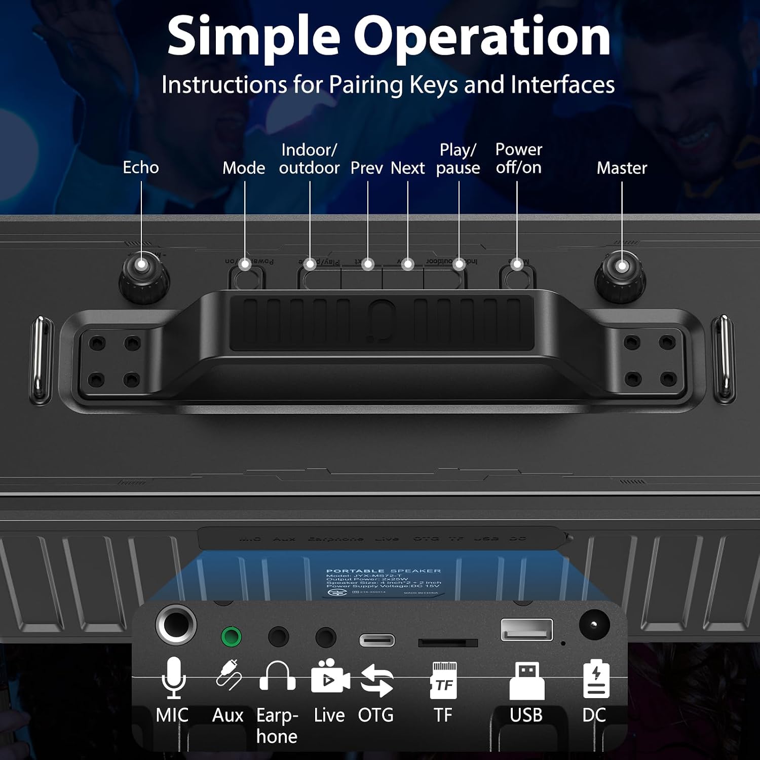JYX Karaoke Machine for Adults with 2 Wireless Microphones，Portable Bluetooth Speaker, PA System with LED Lights for Home Party, Birthday Gifts