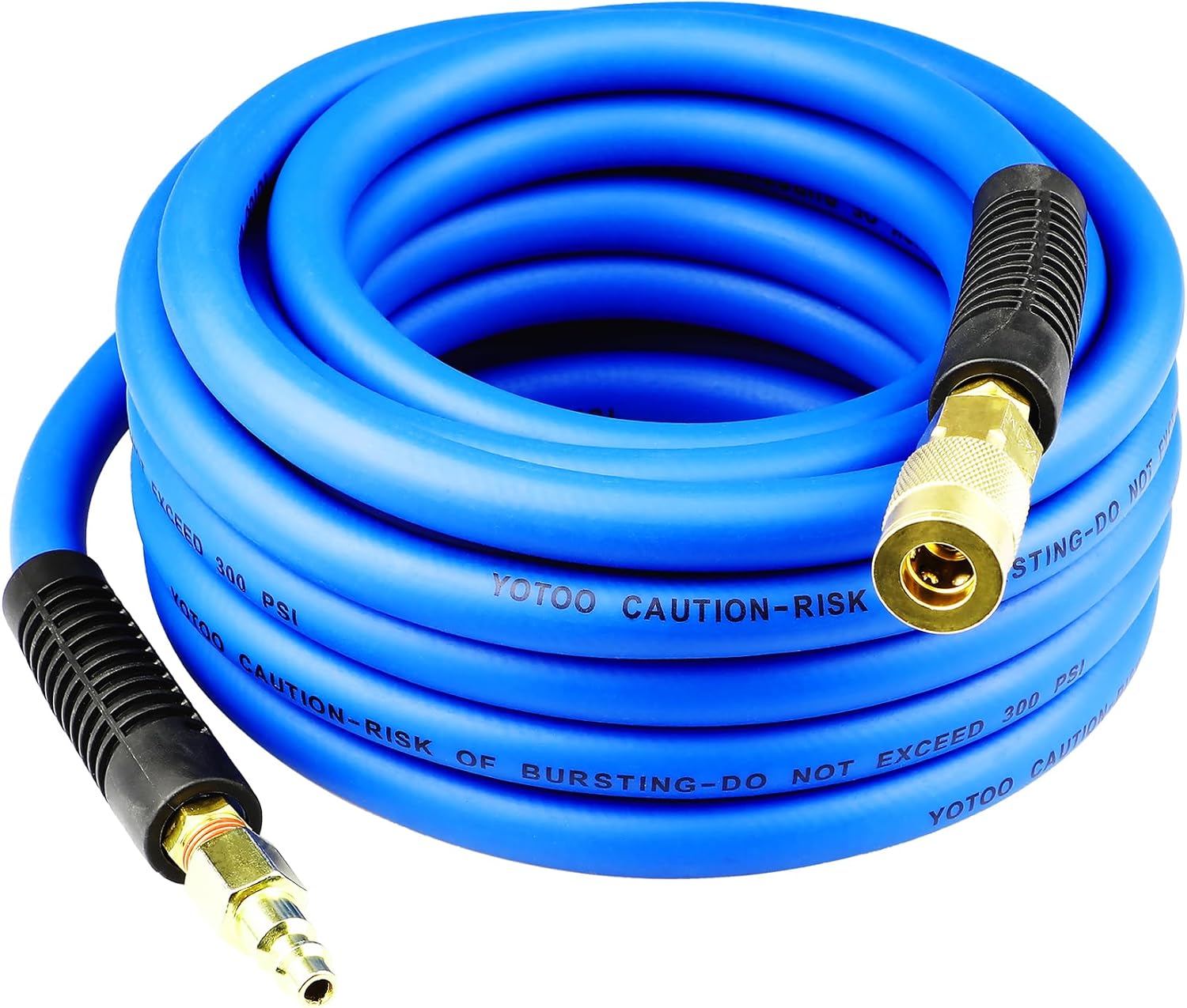 YOTOO Air Hose 3/8 in x 50 ft, Heavy Duty Hybrid Air Compressor Hose, Flexible, Lightweight, Kink Resistant with 1/4" Industrial Quick Coupler Fittings, Bend Restrictors, Blue