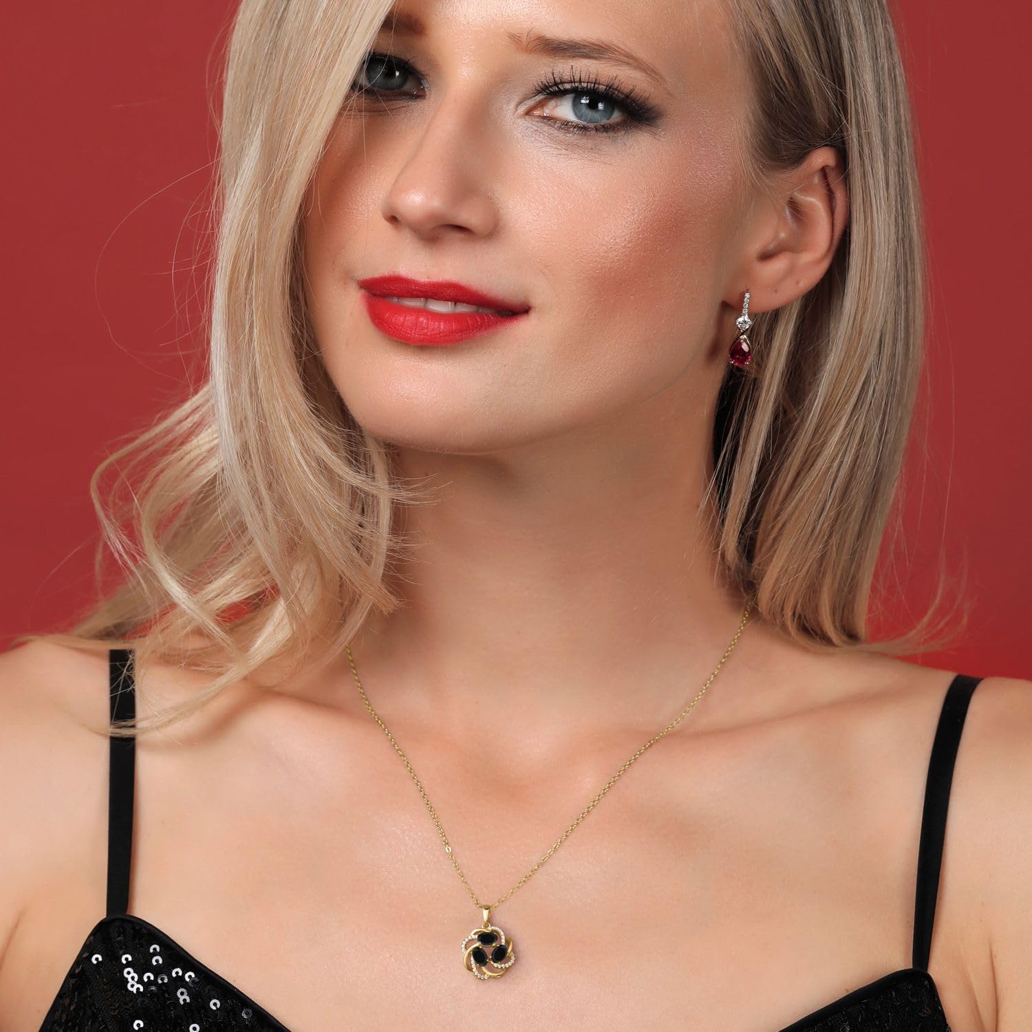 Gem Stone King 18K Yellow Gold Plated Silver Gemstone Birthstones 3 Stone Spiral Pendant Necklace for Women | Oval 6X4MM | Includes 18 Inch Chain