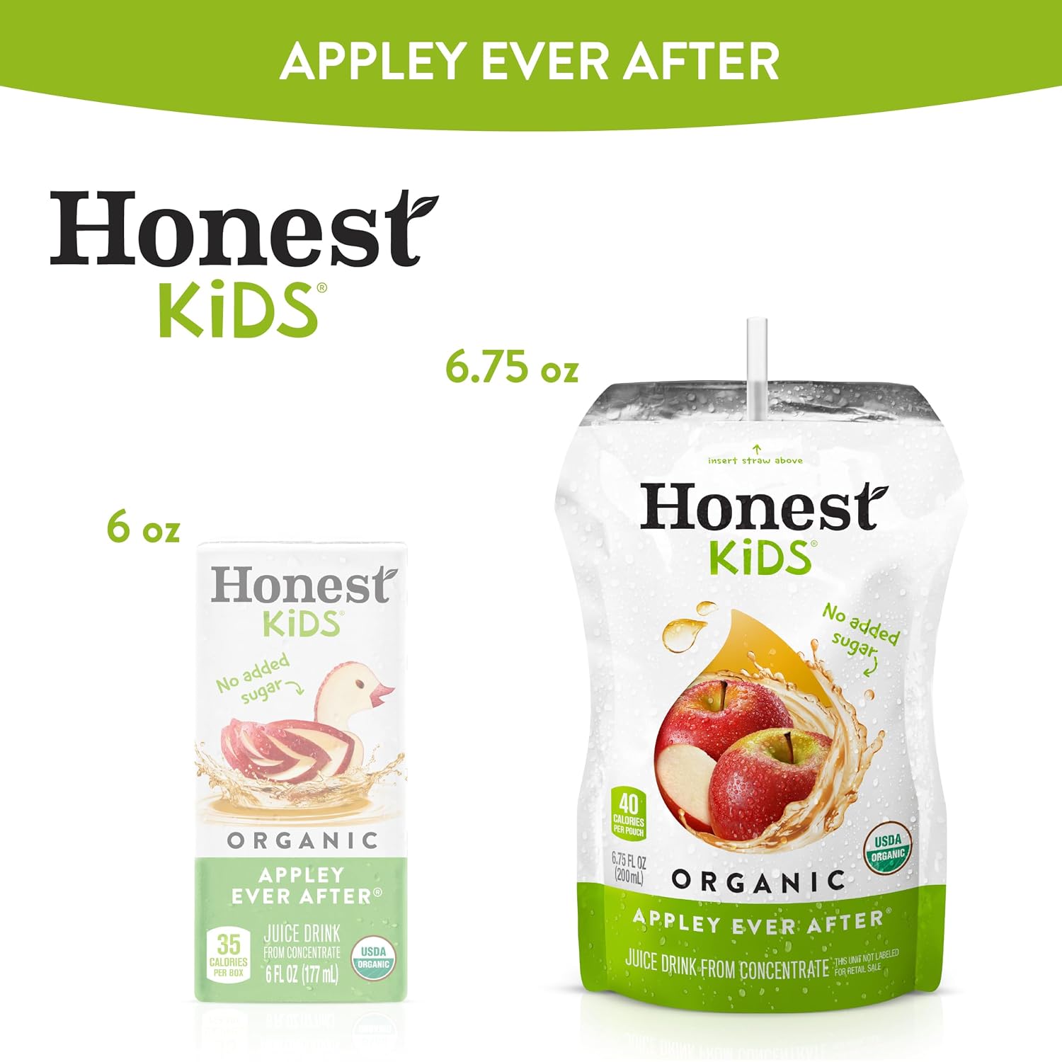 Honest Kids Appley Ever After, Organic Juice Drink, 6 Fl oz Juice Boxes, Pack Of 40, Apple
