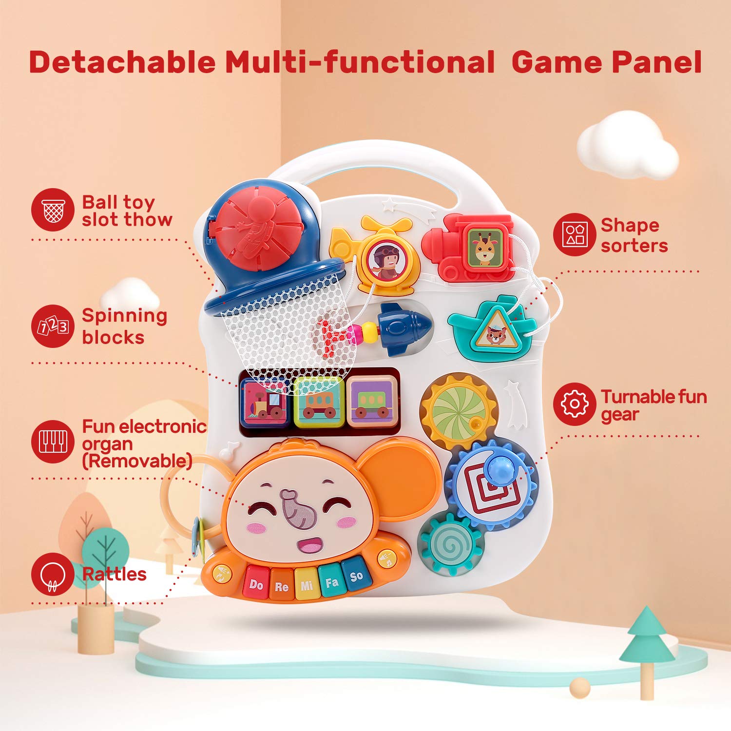 CUTE STONE Sit to Stand Learning Walker, 2 in 1 Baby Push Walker, Early Educational Child Activity Center, Multifunctional Removable Play Panel