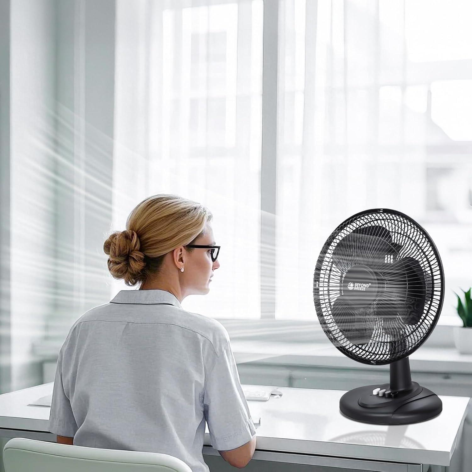 BEYOND BREEZE Oscillating Table Fan for Bedroom, 12-Inch & 3 Speeds, White