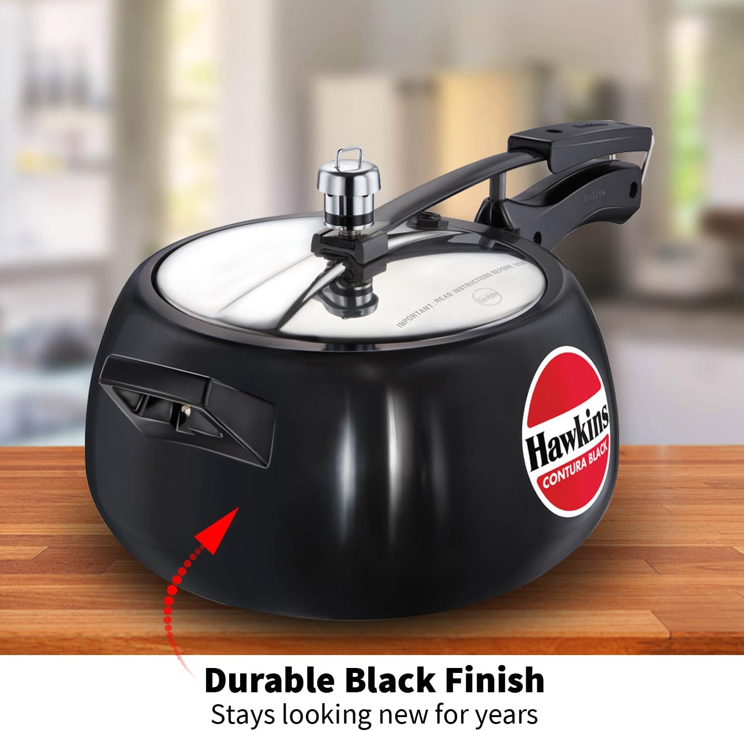 Hawkins 3.5 Litre Contura Black Pressure Cooker, Hard Anodised Inner Lid Cooker, Handi Cooker, Black (CB35)
