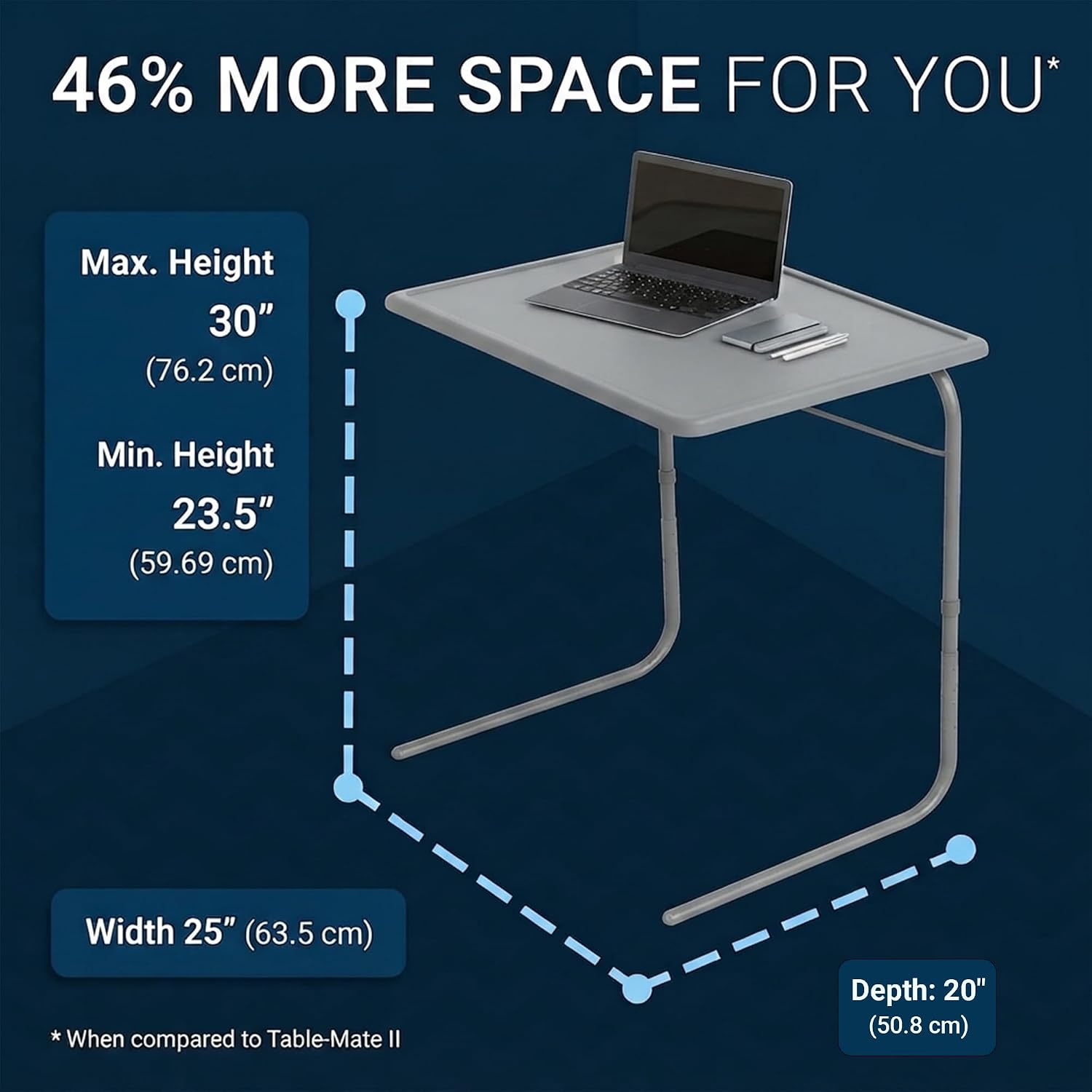 Table-Mate TV Tray Table | Portable Desk Folding Dinner Tray, Couch Table Trays for Eating Snack Food, Portable Laptop Desk, Bed Trays for Eating | Adjustable TV Trays with 3 Angles and Cup Holder
