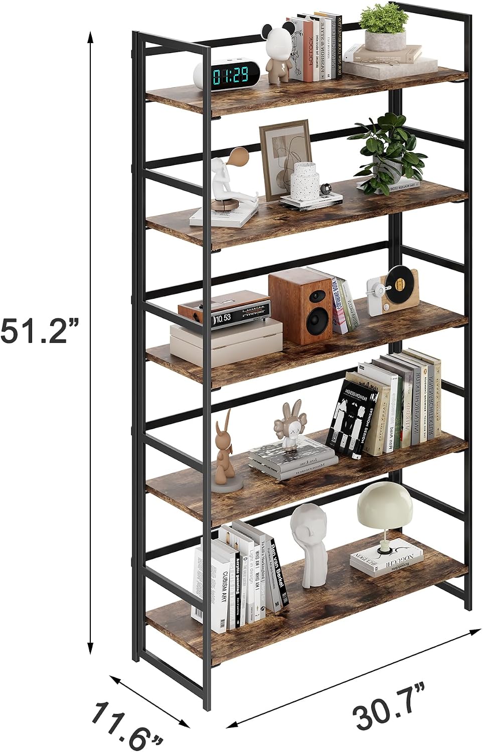Vintage Multifunctional Folding Bookshelf, No-Assembly Plant Stand Storage Rack Shelves for Home Office (Fire, 5-Tier)