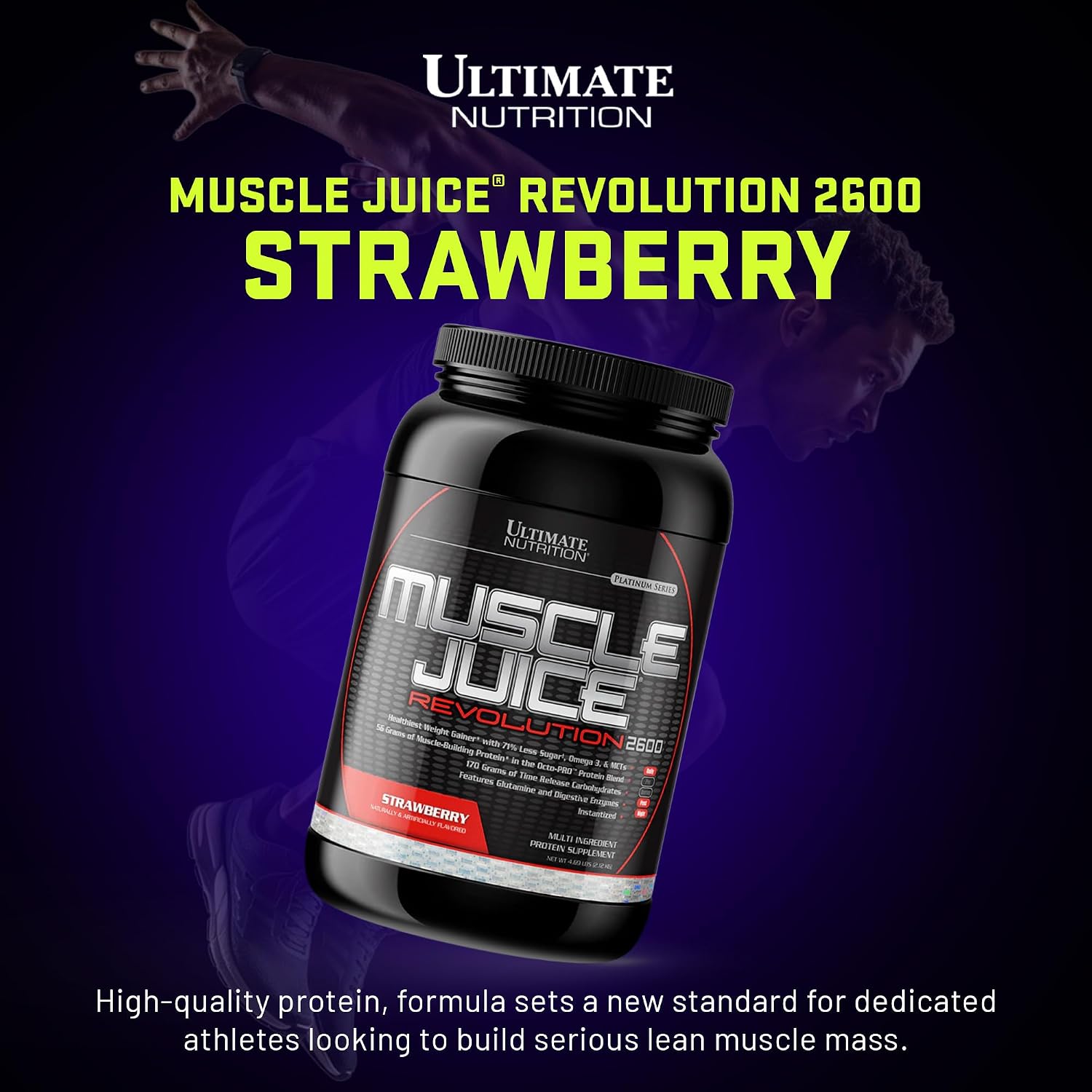 Ultimate Nutrition Muscle Juice Revolution 2600 Weight Gainer, Muscle Recovery with Glutamine, Micellar Casein and Time Release Complex Carbohydrates, Banana Protein Powder, 4.69 Pounds | 70g Octo-PRO™ Protein Blend, 175g Time-Release Carbs, 1000mg Gluta…