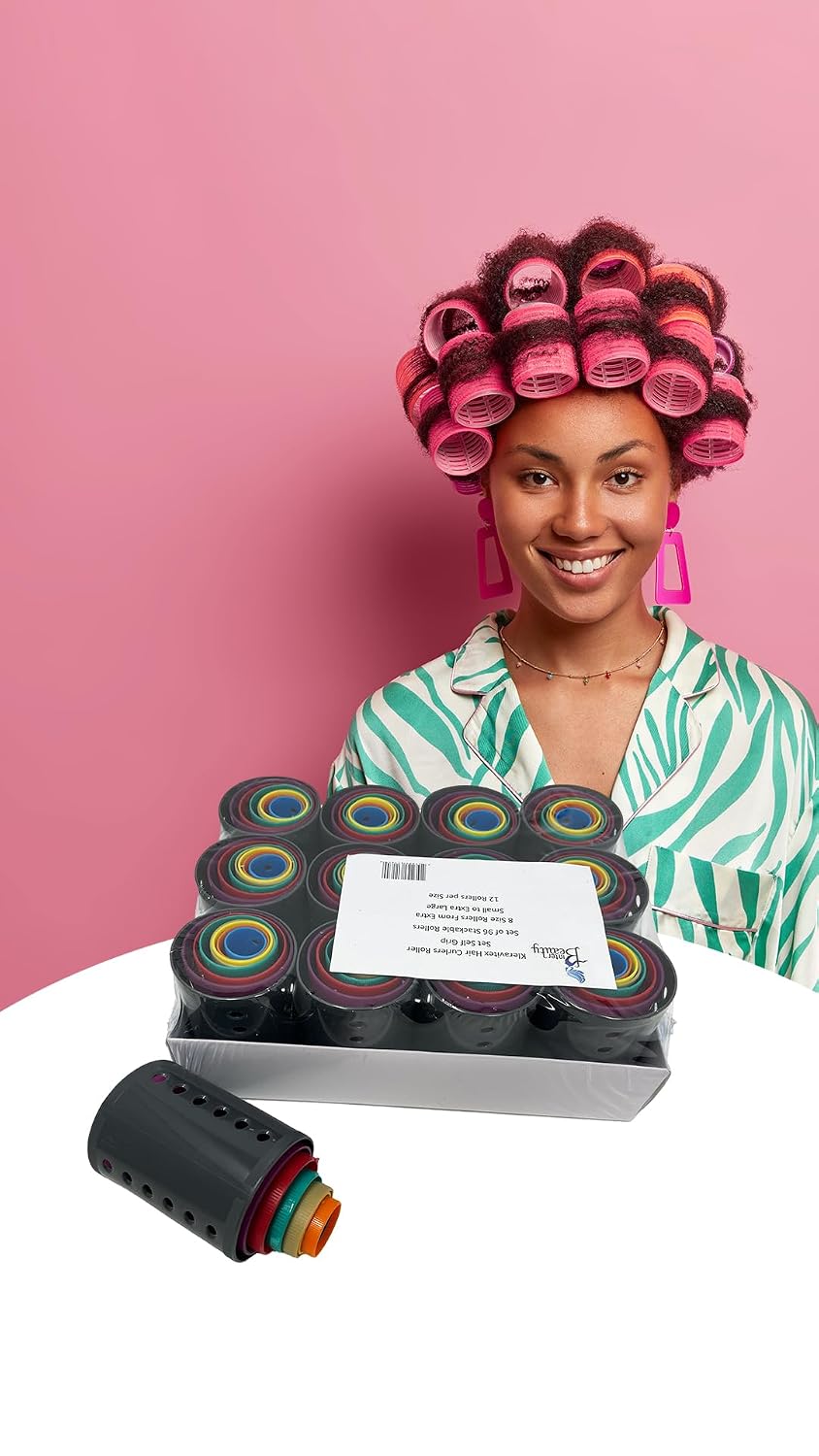 Kleravitex Hair Curler Roller Set/Set of 96 Stackable Rollers / 8 Size Rollers From Extra Small to Extra Large / 12 Rollers per Size - Hairdressing