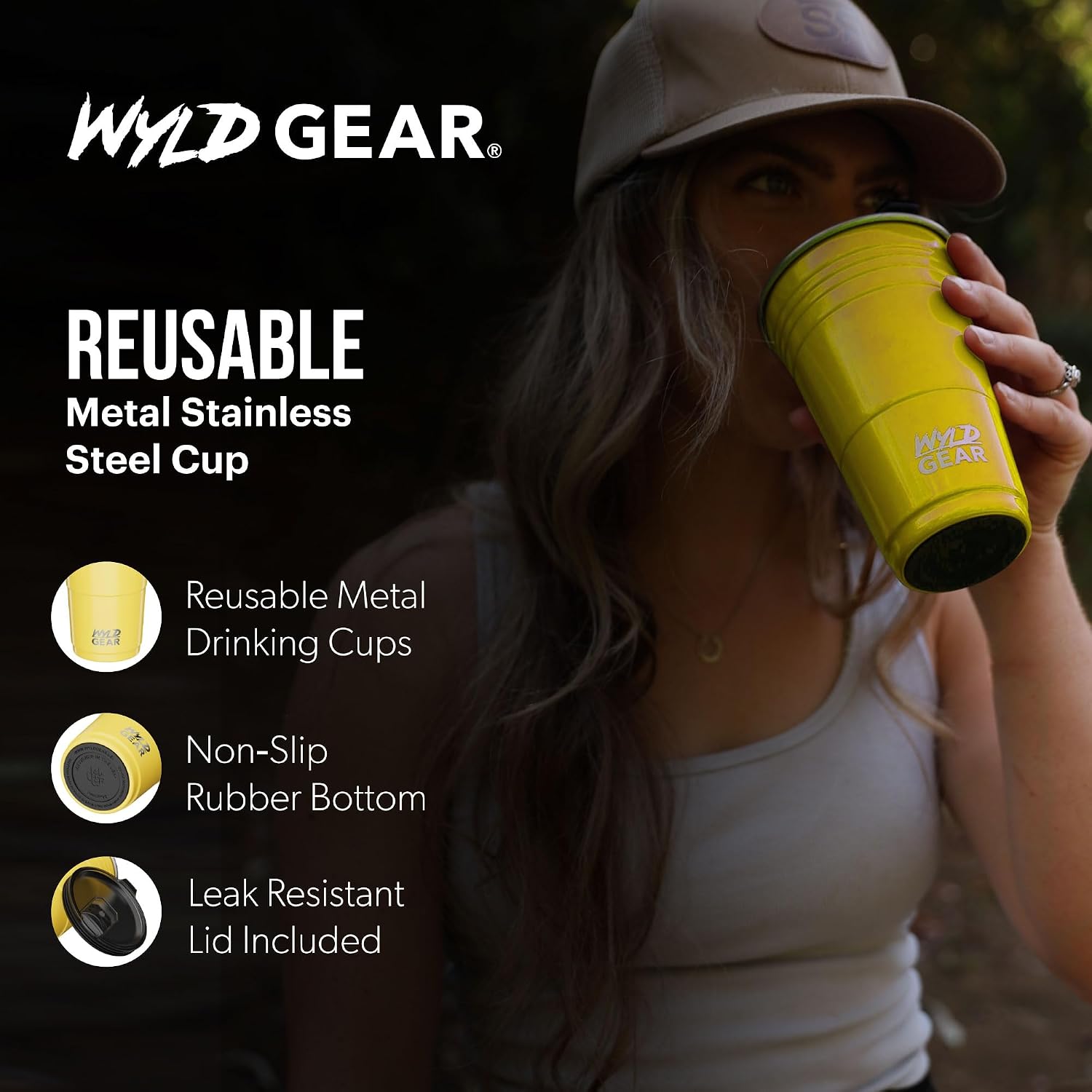 Wyld Gear Party Cup 24oz Red Stainless Steel Reusable Metal Cup with Lid