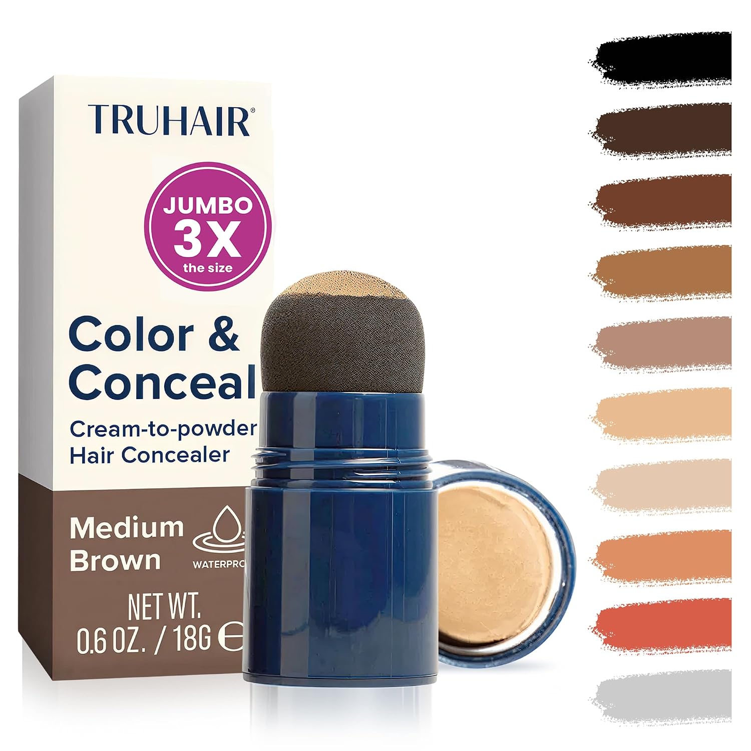 TRUHAIR Color & Conceal Waterproof Root Touch Up Hair Color for Gray Hair Coverage - Instant Root Cover Up Hair Powder for Women & Men - Bald Spot