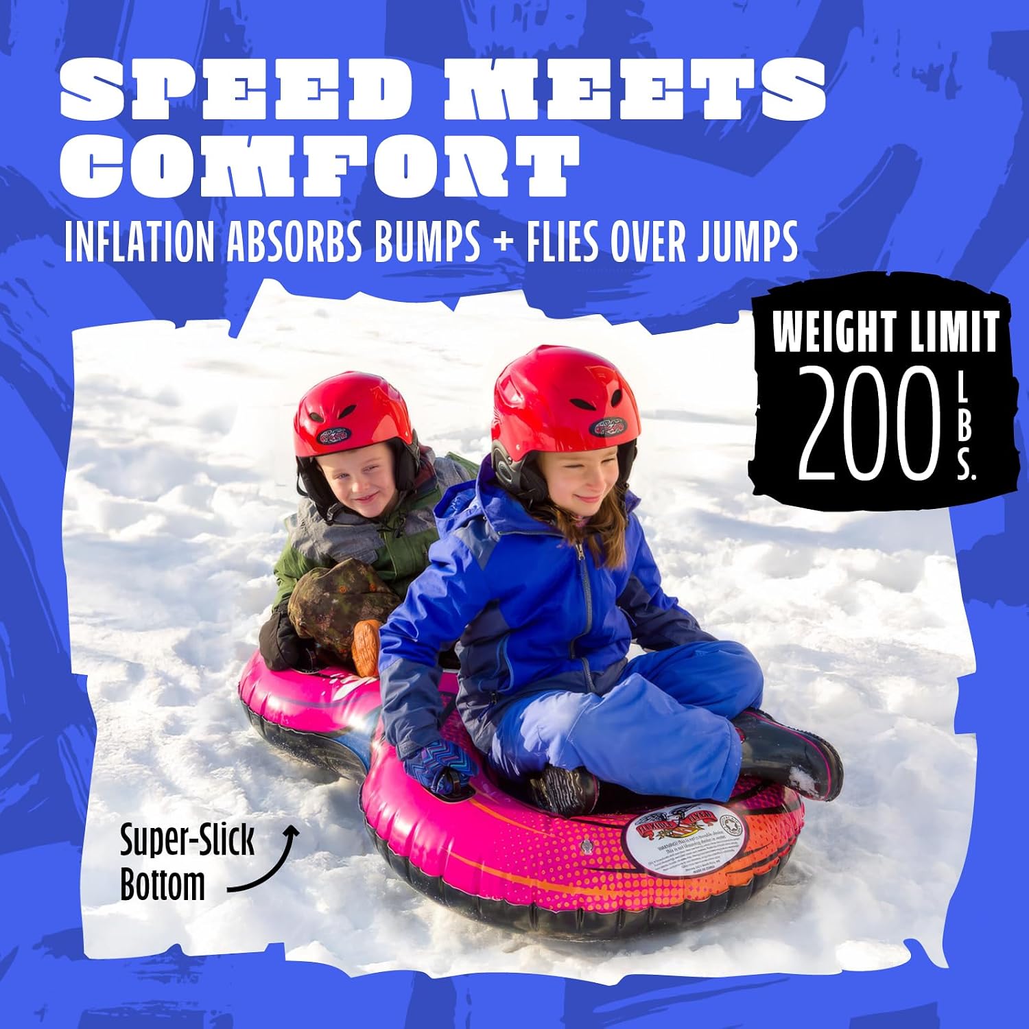 Flexible Flyer 57" Snow Twist Inflatable Tube Sled - 2-Person Pool Float and Snow Tube for Year Round Fun - Heavy Duty Double Sled with Handles for