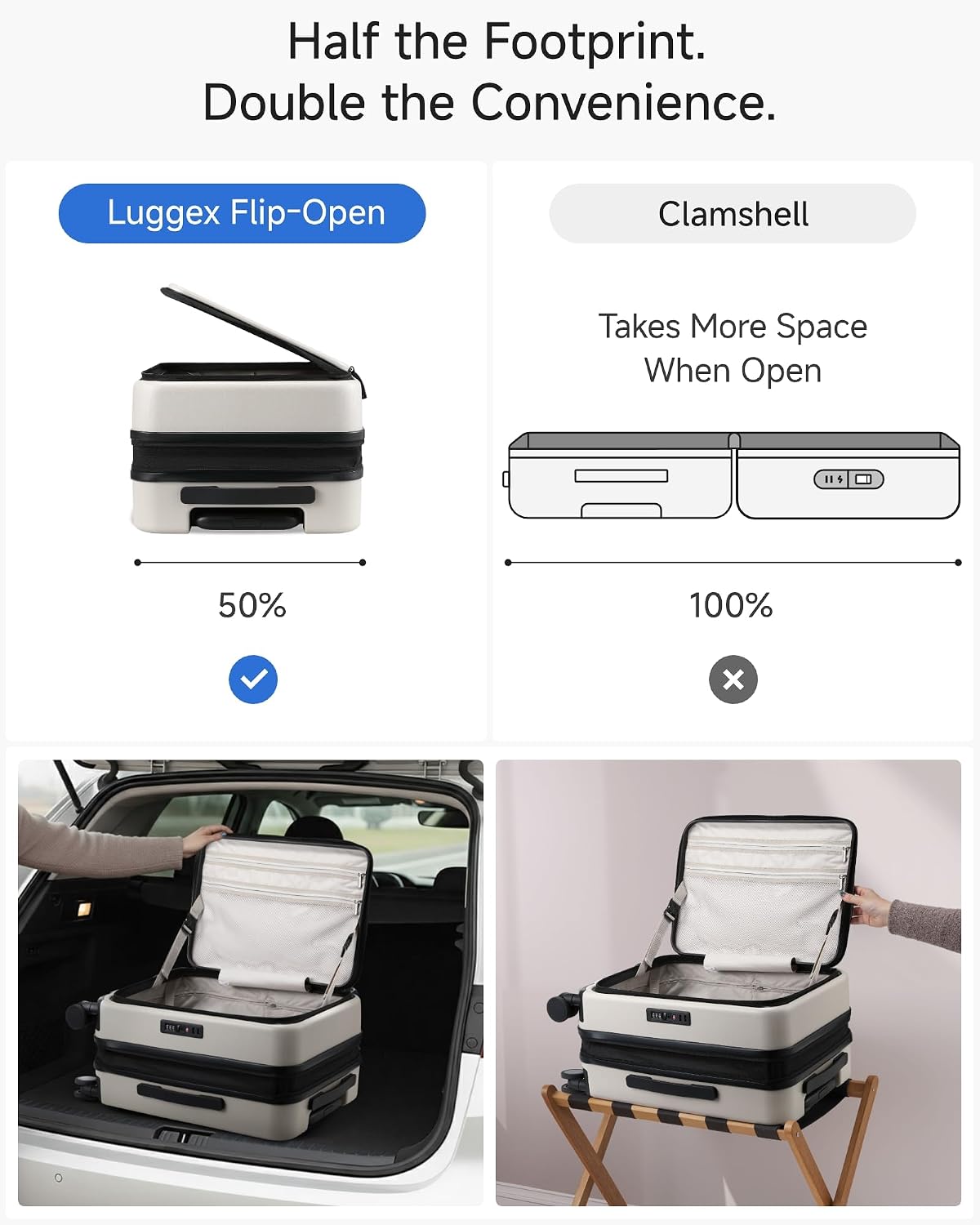 LUGGEX Checked Top Opening Expandable Suitcase, Black, 28" | Checked Luggage, Top Opening Design, 100% PC Hard Shell, Expandable Storage, TSA Approved Lock, 105L-115L Capacity, FX-Core