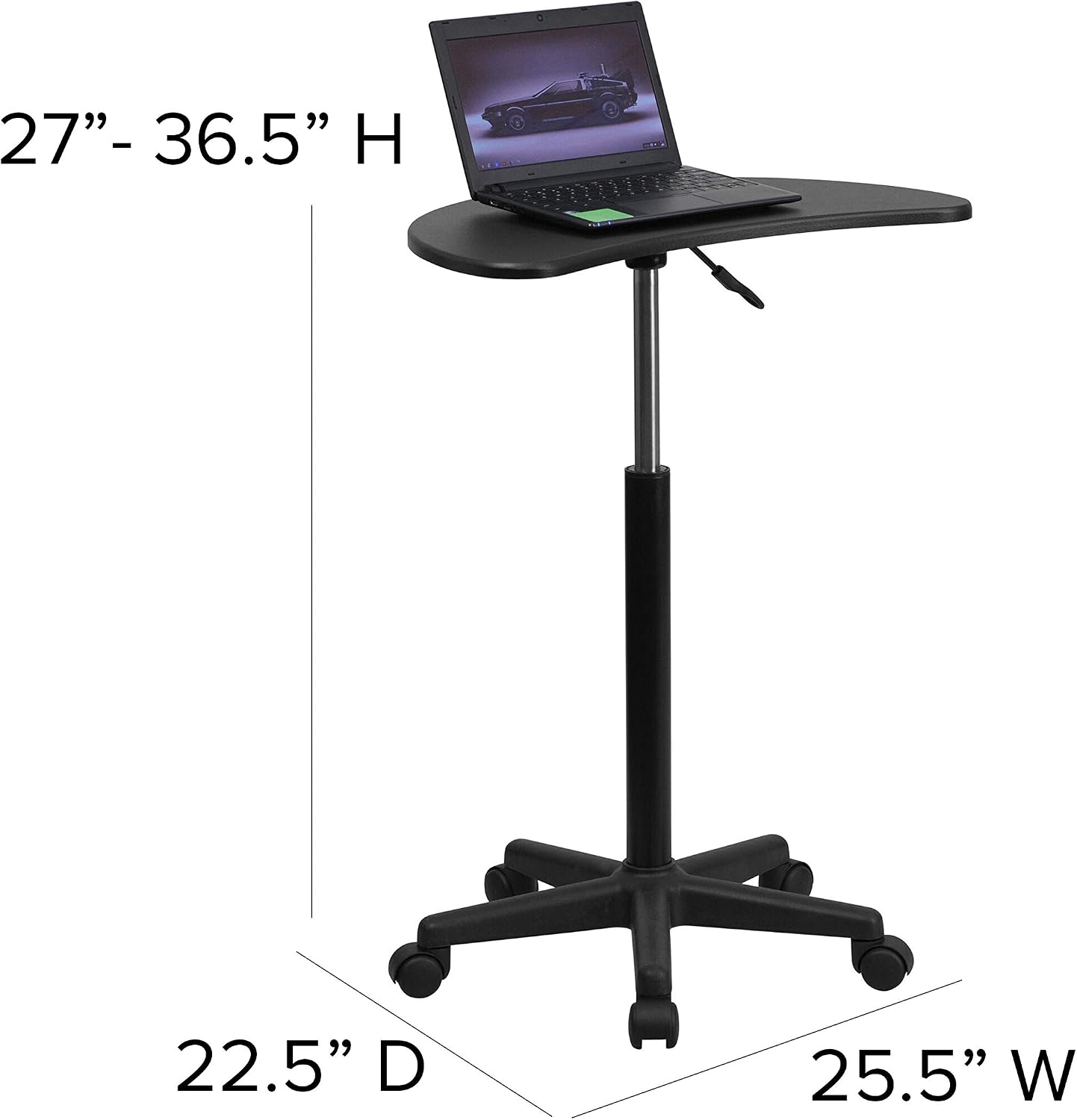 Flash Furniture Eve Sit to Stand Mobile Laptop Desk/Speaker's Lectern with Wheels, Modern Height-Adjustable Portable Standing Computer Desk, Black | Heavy Duty Nylon Base, Dual Wheel Casters