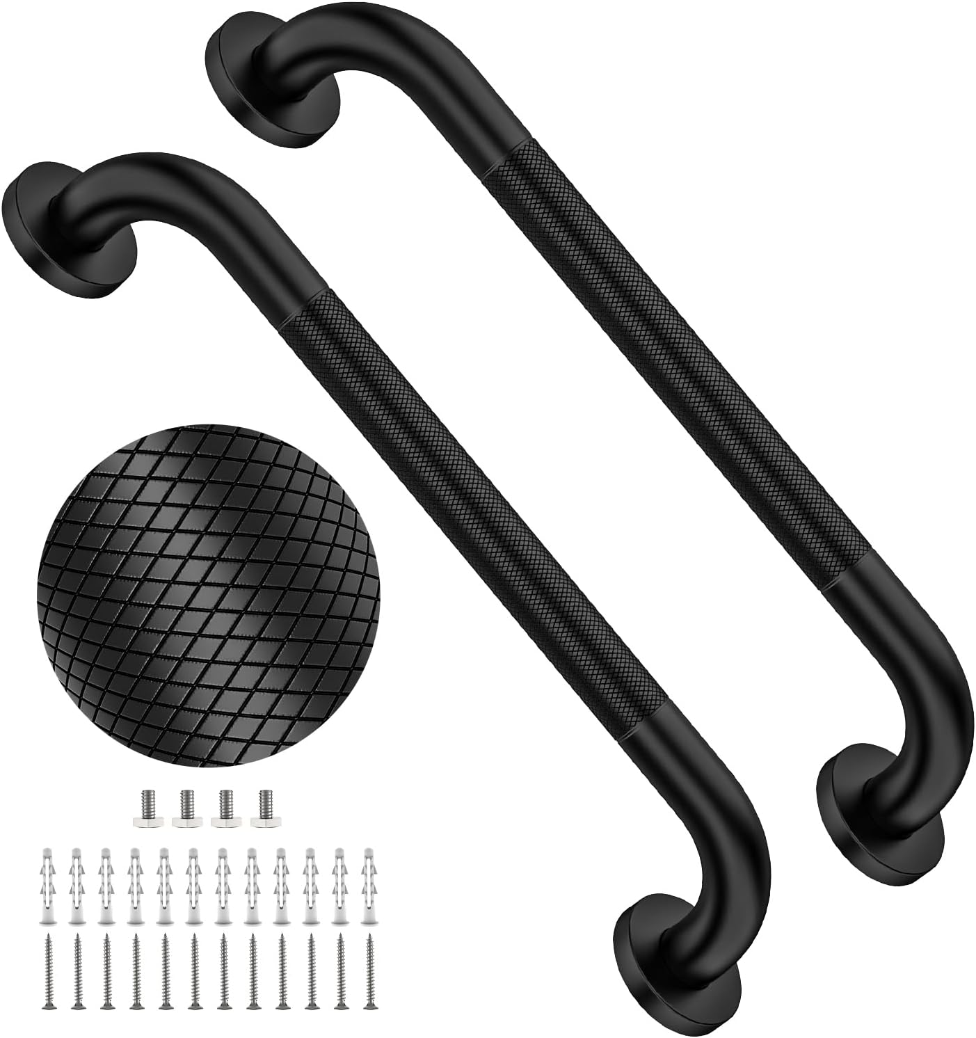 40 Inch Brushed Nickel Shower Grab Bar Anti-Slip Knurled Grip,Safety Handle | YuanDe 1.25" Diameter Stainless Steel Bathroom Grab Bars, Handicap Injury Elderly Senior Assist Support Shower Handle-2Packs
