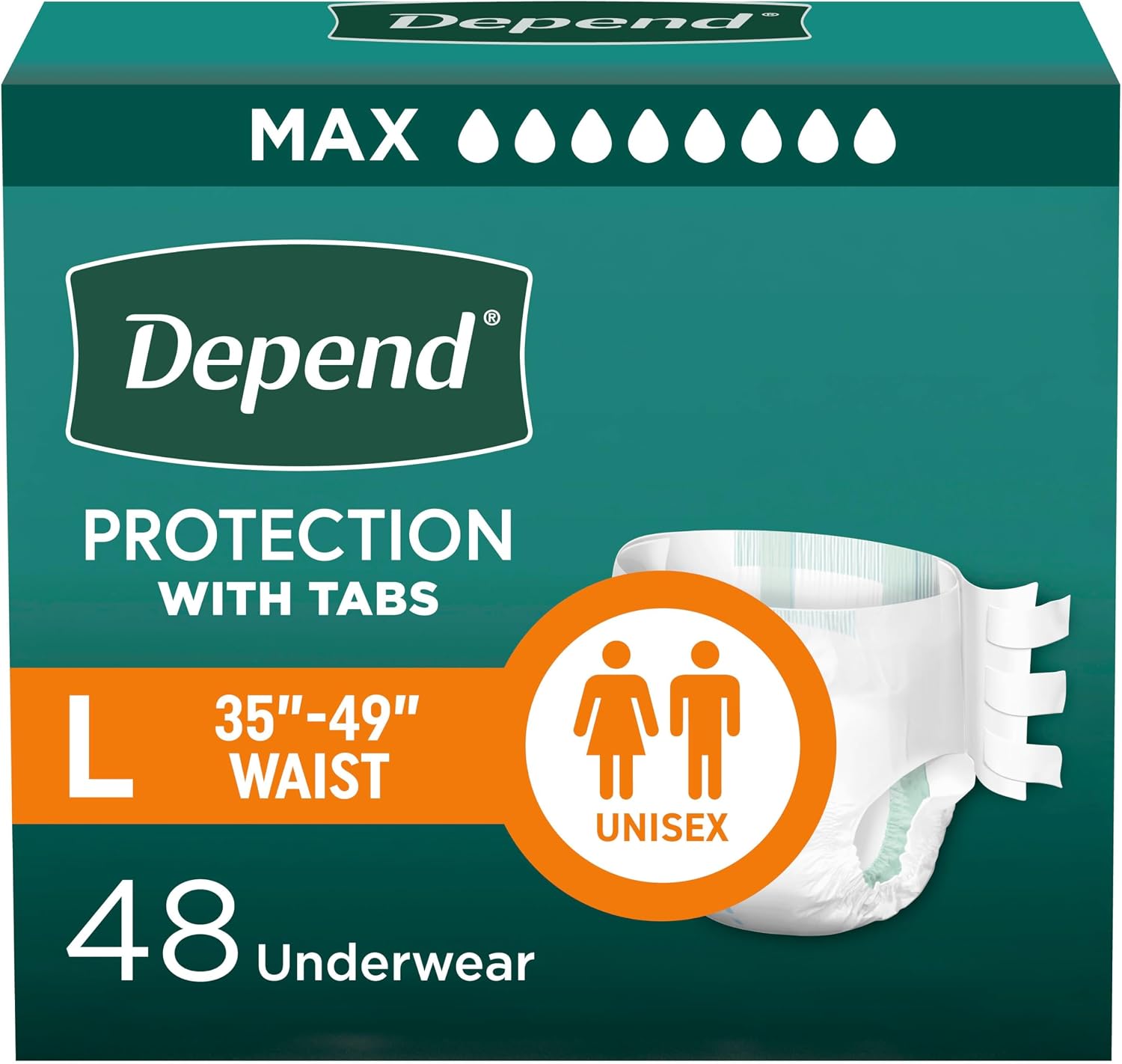 Depend Adult Diapers with Tabs, Incontinence Protection with Tabs, Unisex, Small/Medium (19–34" Waist, Up To 170 lbs), Maximum Absorbency, 60 Count (3 Packs of 20)