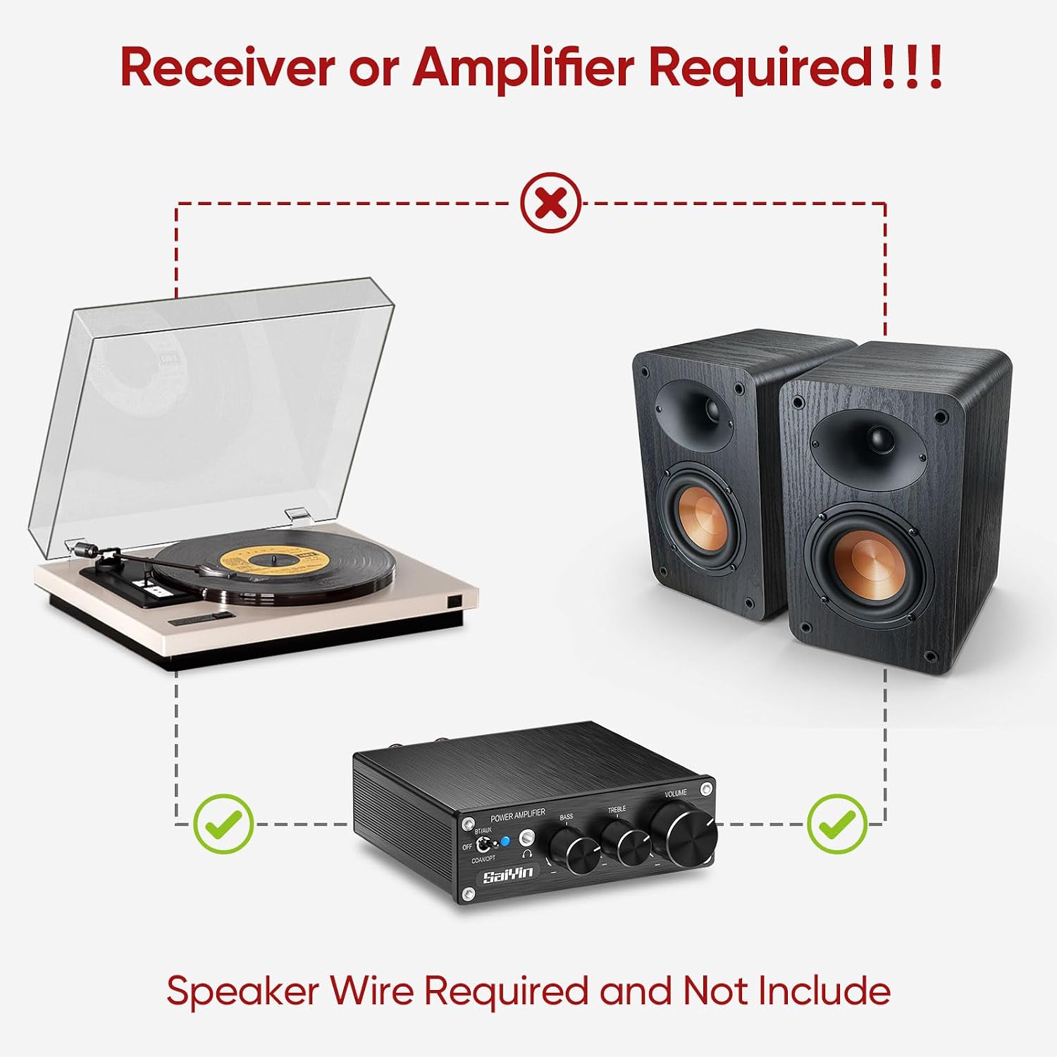 RIOWOIS Passive Bookshelf Speakers, Home Stereo Speakers for Record Player | Silk-Dome Horn Tweeter, 4 inch Woofer, Gold-plated Terminals