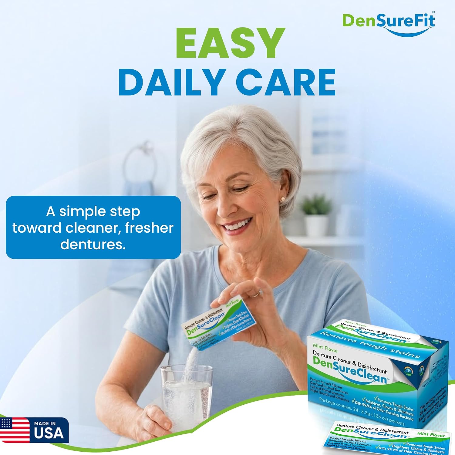 DenSureClean Denture, Retainer & Aligner Cleaner Powder, 120-Day Supply