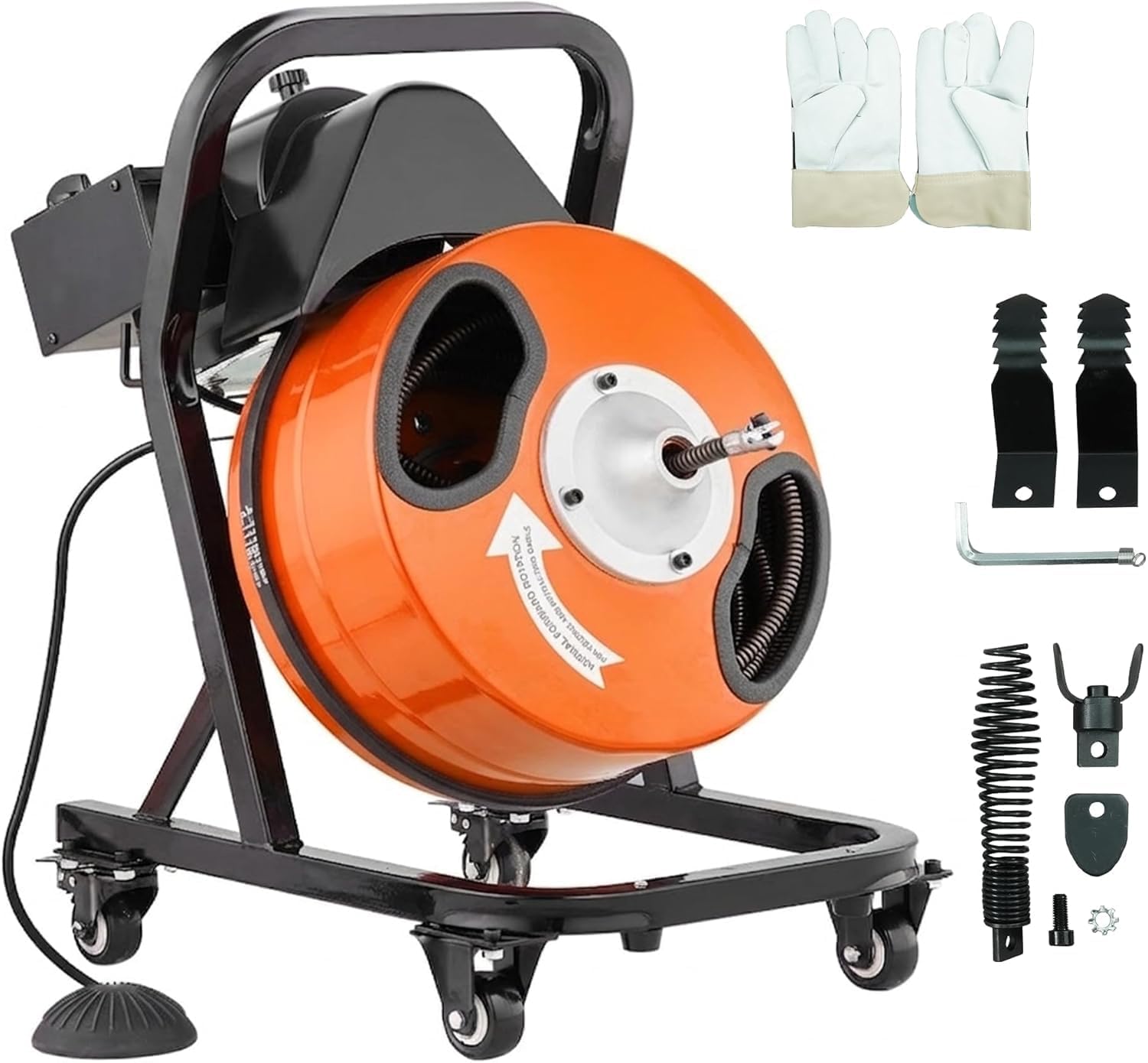 HoldwellS 50FT x 5/16 Inch Drain Cleaner Machine, Electric Drain Auger for 3/4"-3" Pipes, Sewer Snake Auger with 4 Cutters & Pneumatic Foot Switch