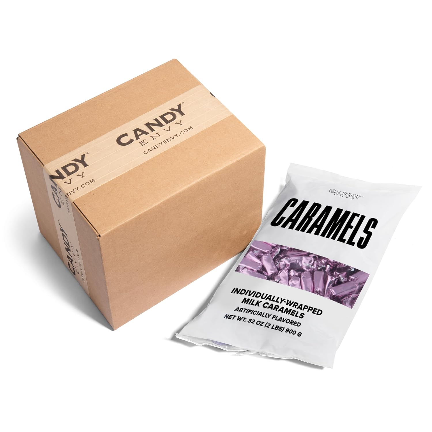 Candy Envy - Individually Wrapped Caramels - Light Pink Wrapper - 2 Pound Bulk Light Pink Valentine Candy