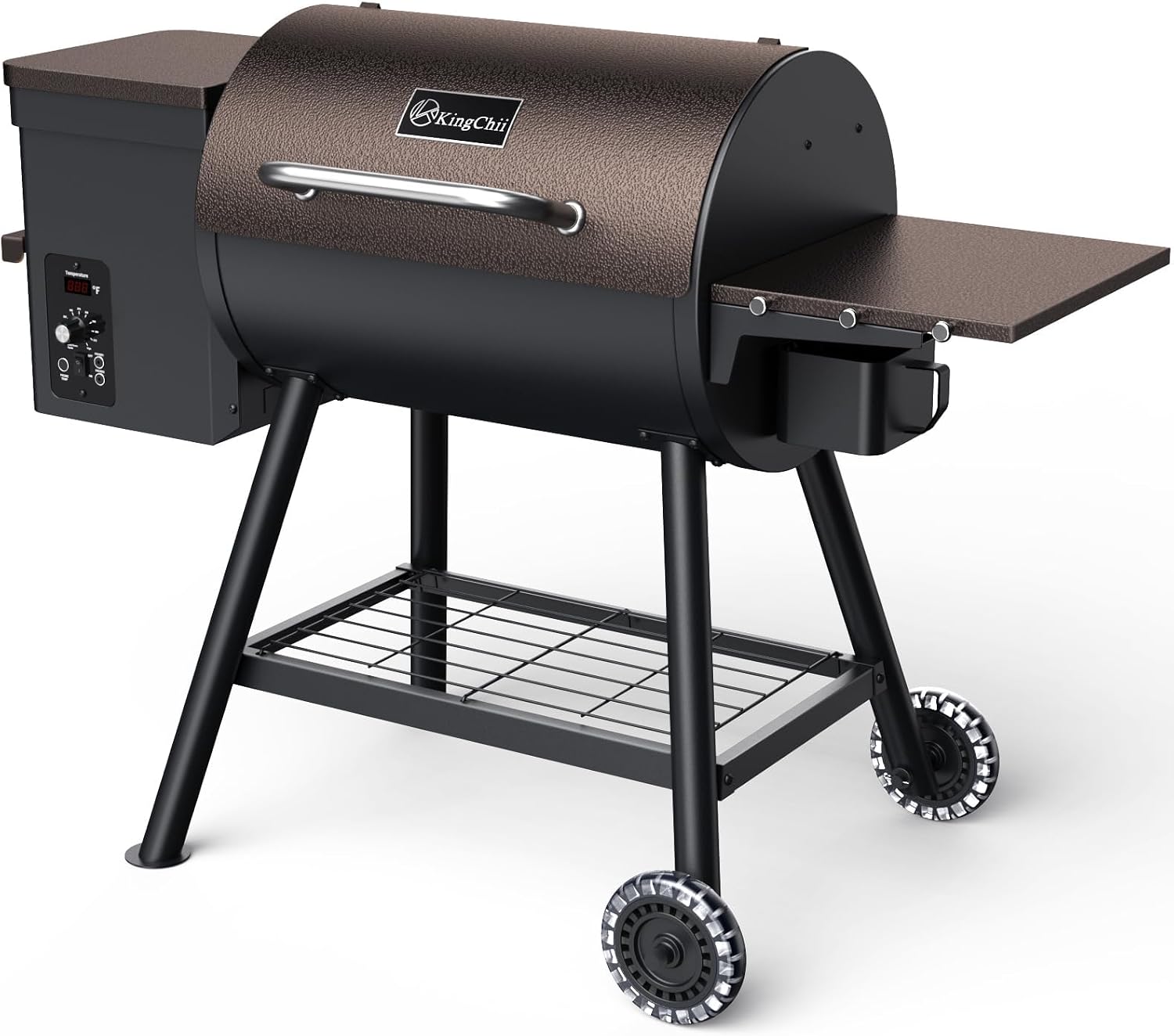 KingChii Electric Wood Pellet Grill & Smoker with Side Shelf, 456 SQ.IN Grill Capacity, with PID Temperature Control (180-425°F) for Backyard Camping Bake and Roast, Black