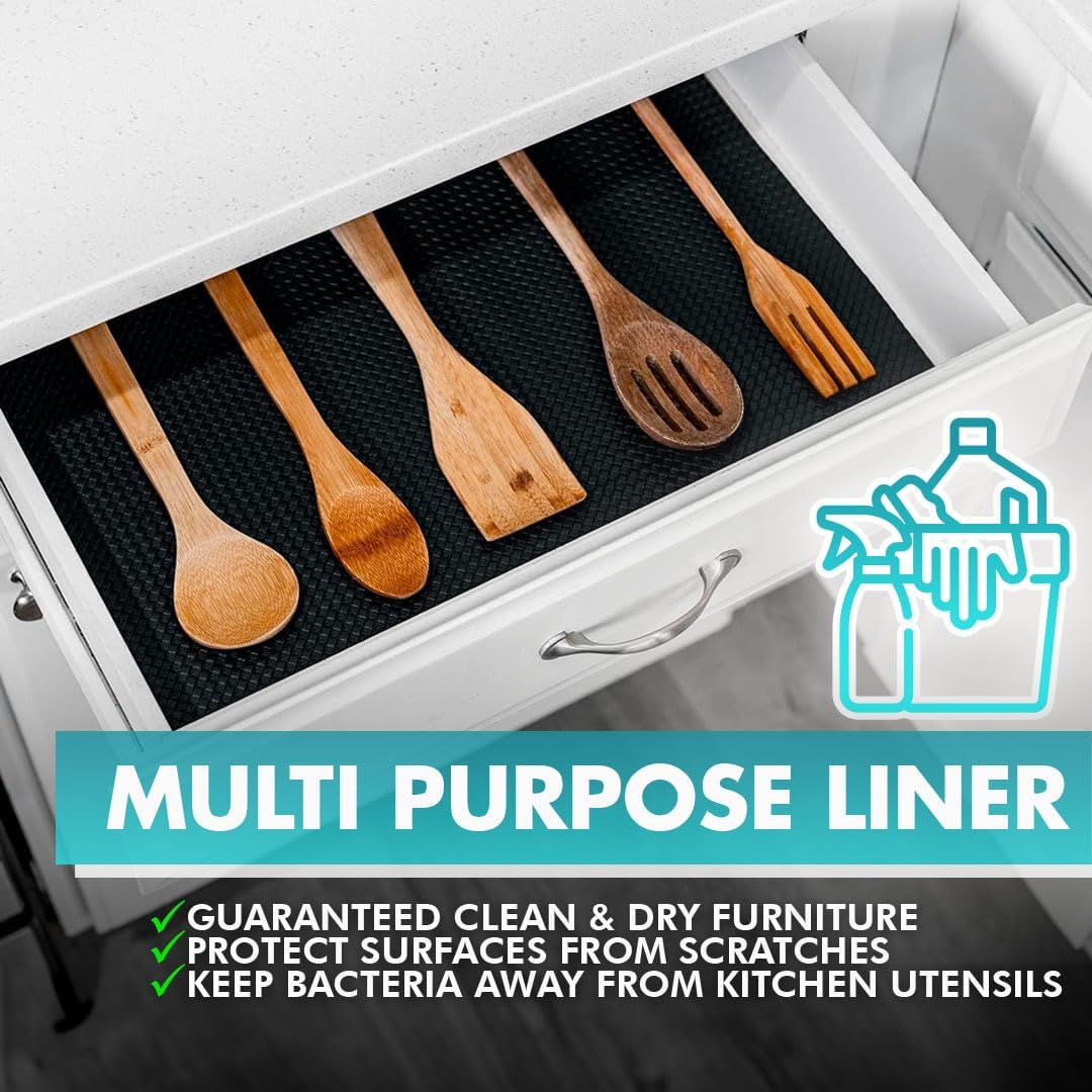 Shelf Liner, Drawer Liner & Kitchen Cabinet Liner – Thick Waterproof Rubber Refrigerator Liners, Fridge Mat, Wire Shelf Cover for Dresser, Pantry