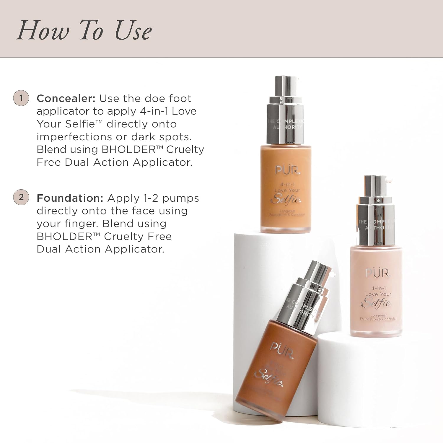 PÜR MINERALS 4-in-1 Love Your Selfie Foundation & Concealer - Longwear Medium-to-Full Coverage Liquid Makeup Foundation with Hydrating Blend for Refined-Looking, Natural Beauty Glow & Skin Texture