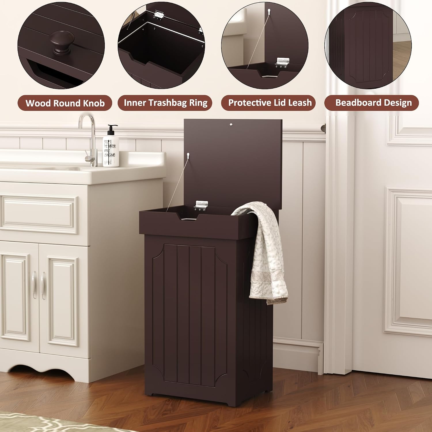 Function Home Trash Can Cabinet, 13 Gallon Kitchen Garbage Can, Wood Recycling Trash Bin, Freestanding Dog Proof Trash Can, Farmhouse Trash Cabinet with Lid for Home Kitchen Bathroom, Yellow