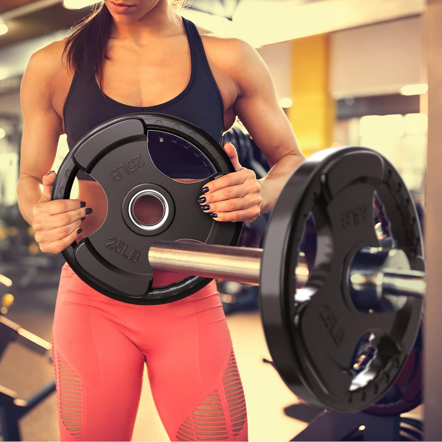 RitFit Olympic Rubber Grip Weight Plates, 2-Inch Barbell Set