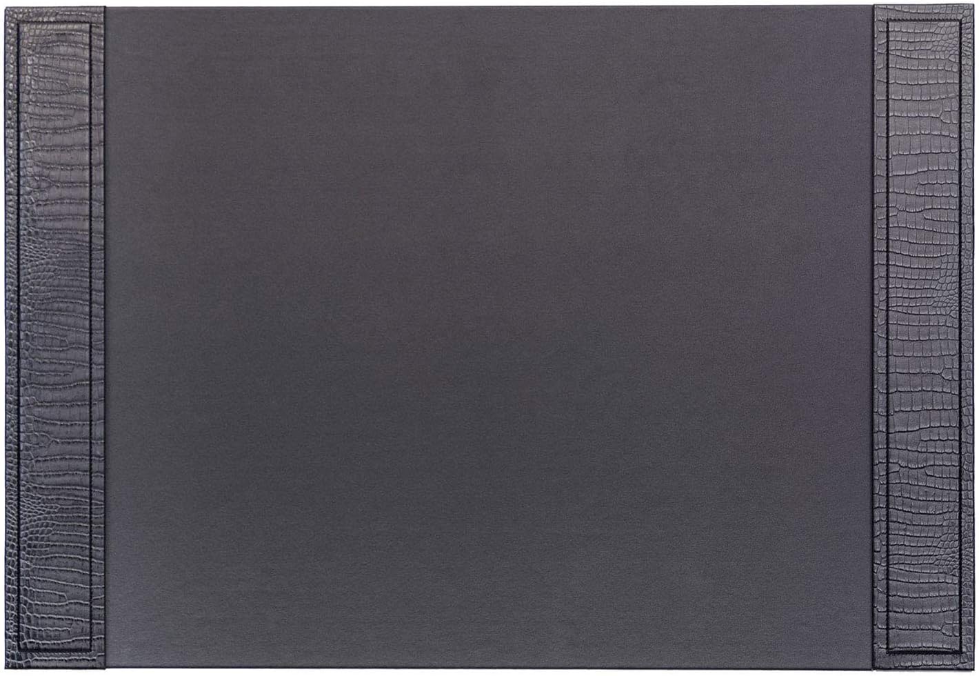 Dacasso Black Crocodile Embossed Leather Desk pad with Side-Rails, 25.5 by 17.25 Inch