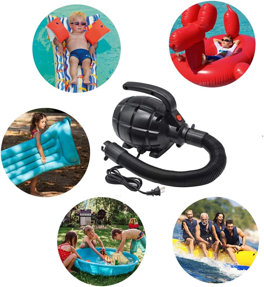 Electric Air Pump for Inflatables, AC (110V), 600W, 20L/min, Black, 4 Detachable Nozzles, Inflator/Deflator, Queen/King Size Air Mattress, Pool Toys