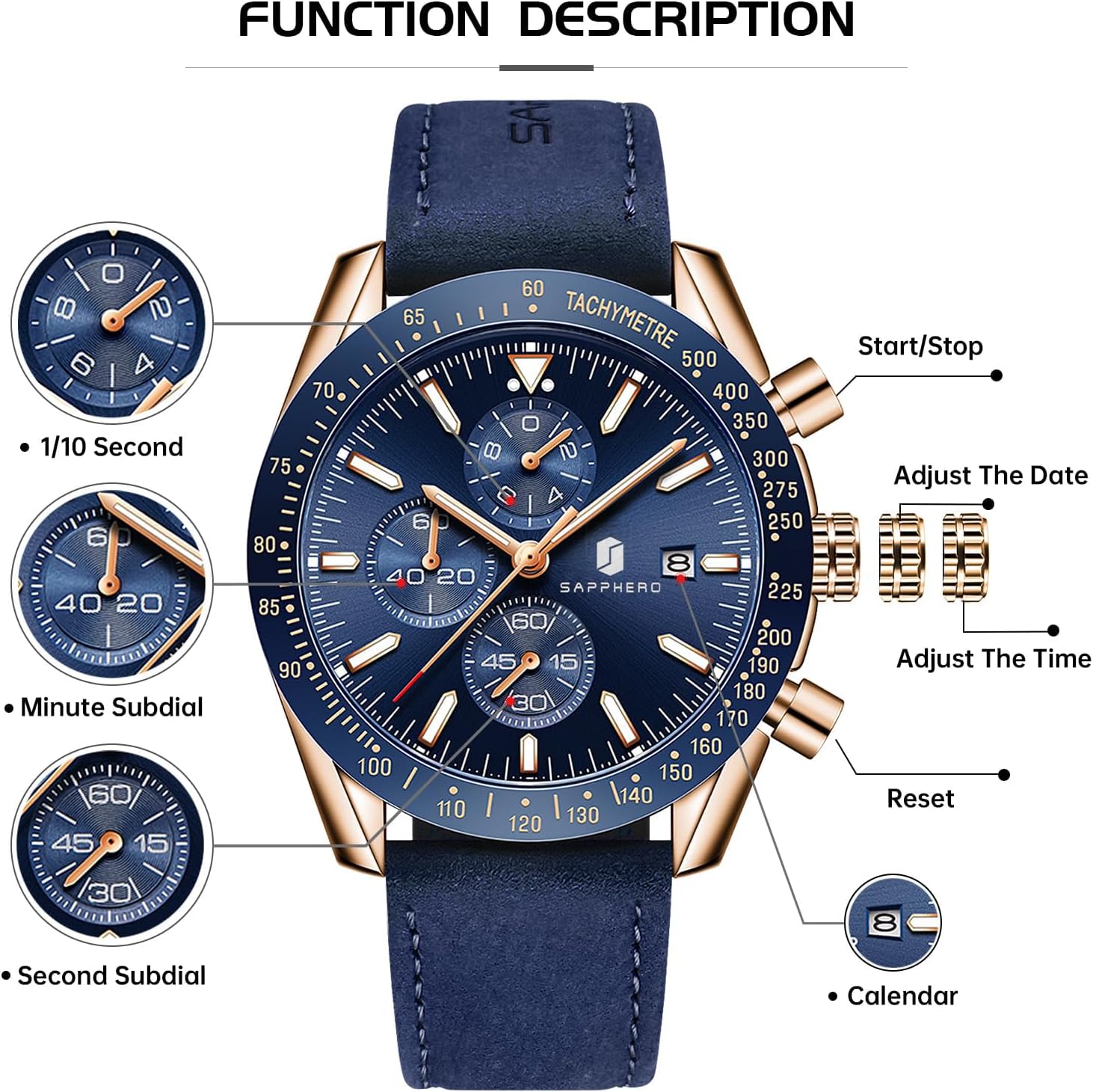 BENYAR Watch for Men Analog Quartz Chronograph Waterproof Luminous Designer Mens Wrist Watches Business Work Sport Casual Dress Watch with Silicone Strap Elegant Gifts for Men