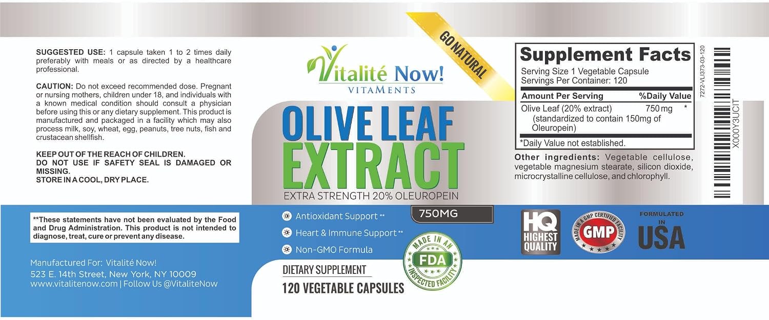 Olive Leaf Extract Super Strength Non-GMO with 20% Oleuropein | Immune Support Supplement - Joint Relief - Up to 4 Months - 750mg Capsules